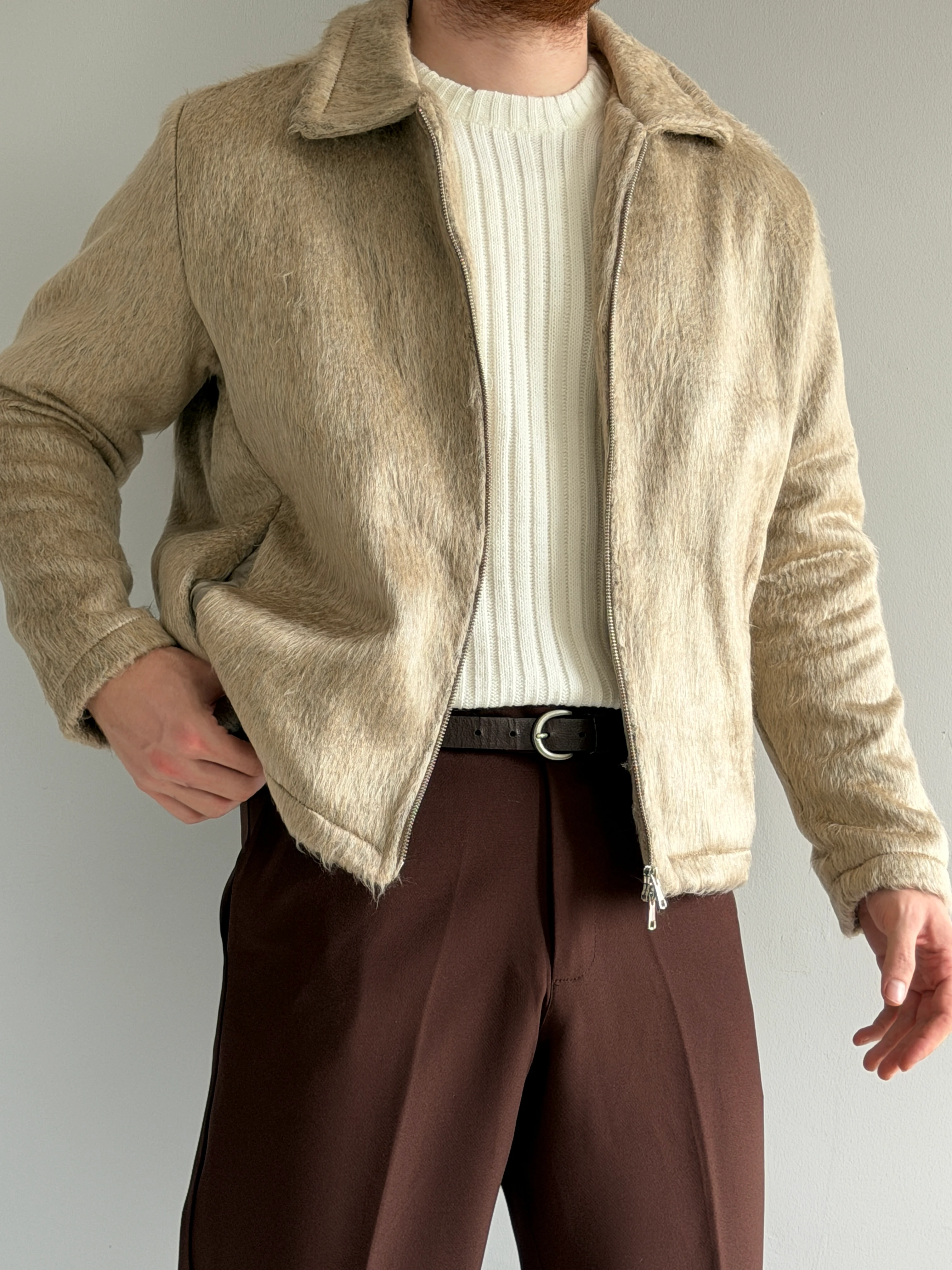 Prime Old Money Yün Detaylı Rahat Kalıp Ceket -P185 - Krem