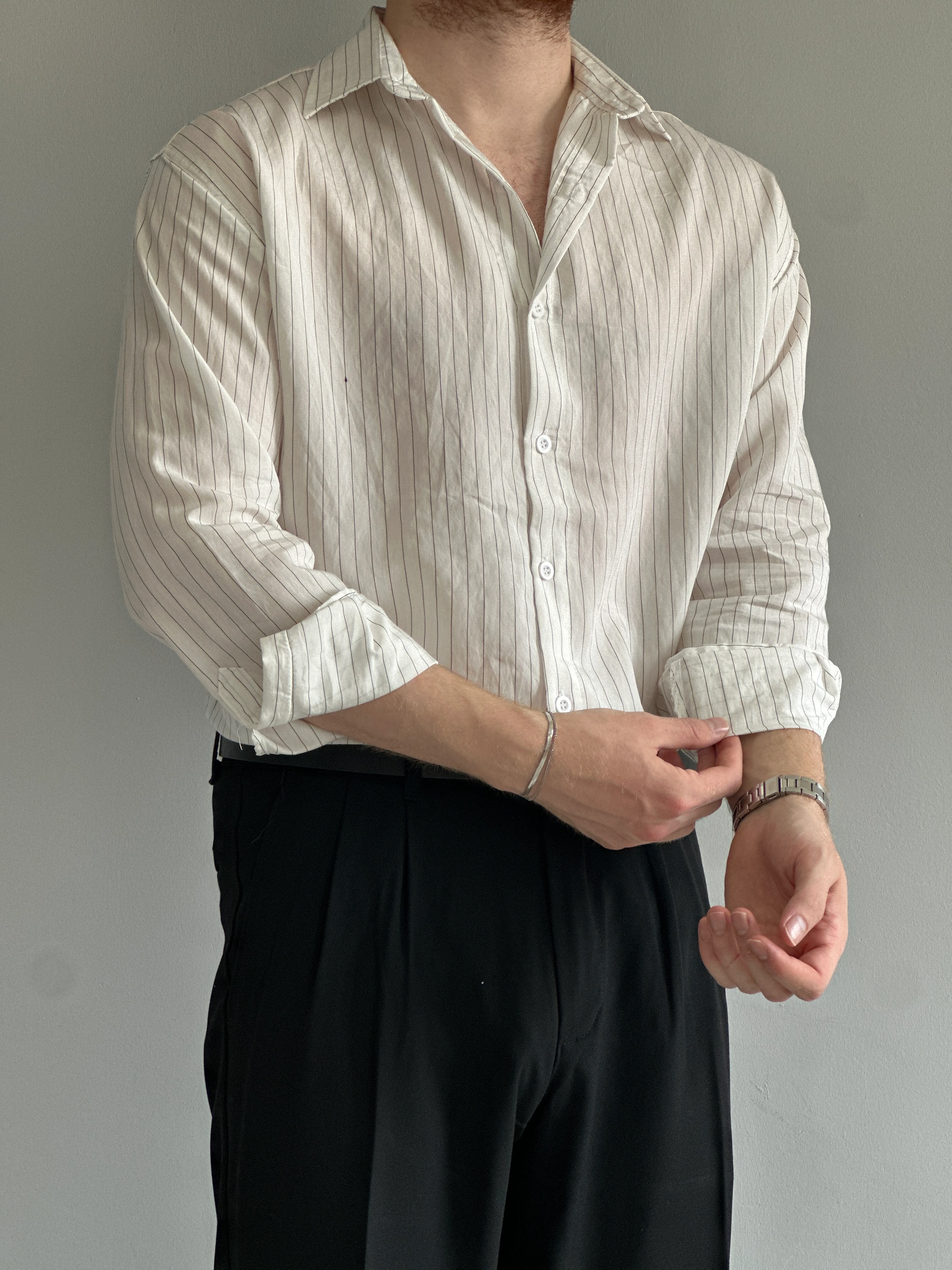 Prime Old Money İnce Çizgili Yüksek Kalite Modal Kumaş Gömlek - P114