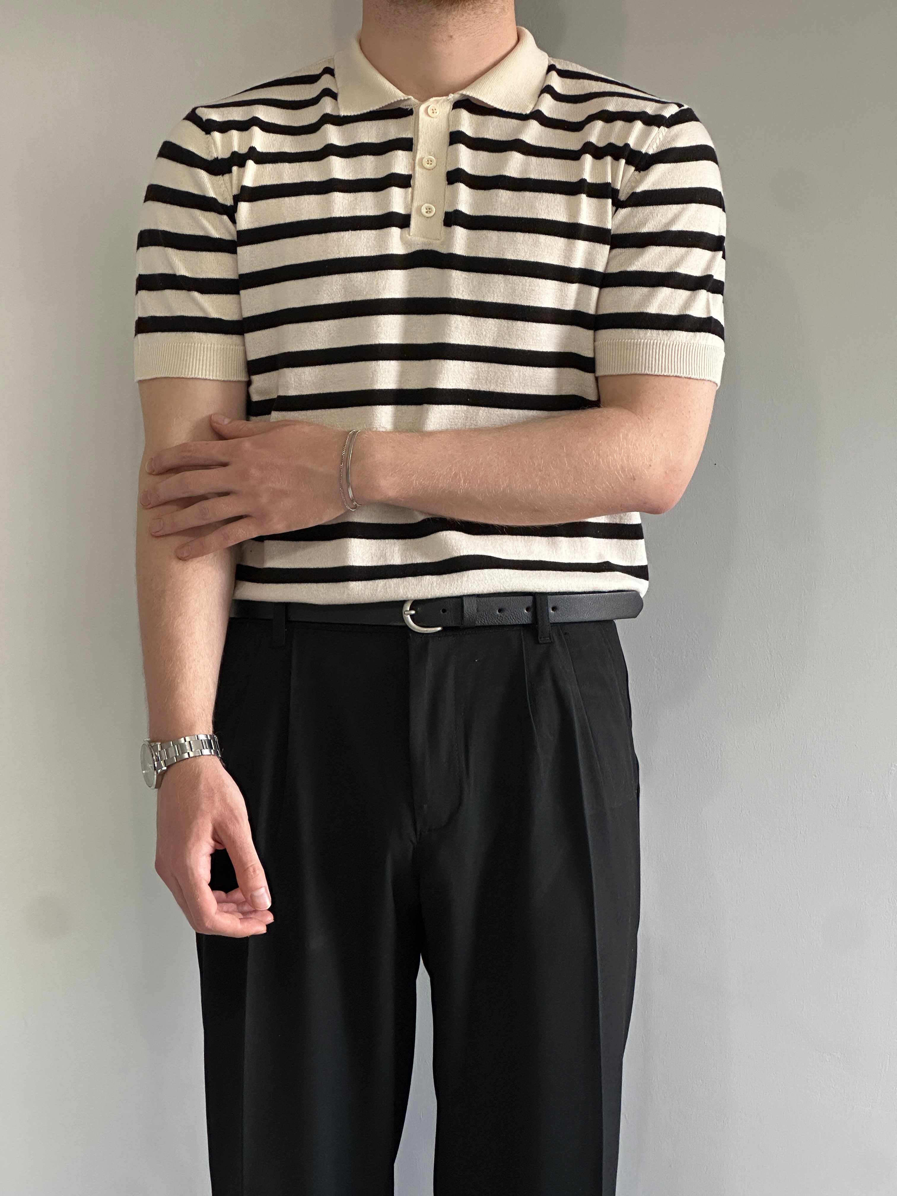 Prime Old Money Çizgili Triko T-Shirt - Krem