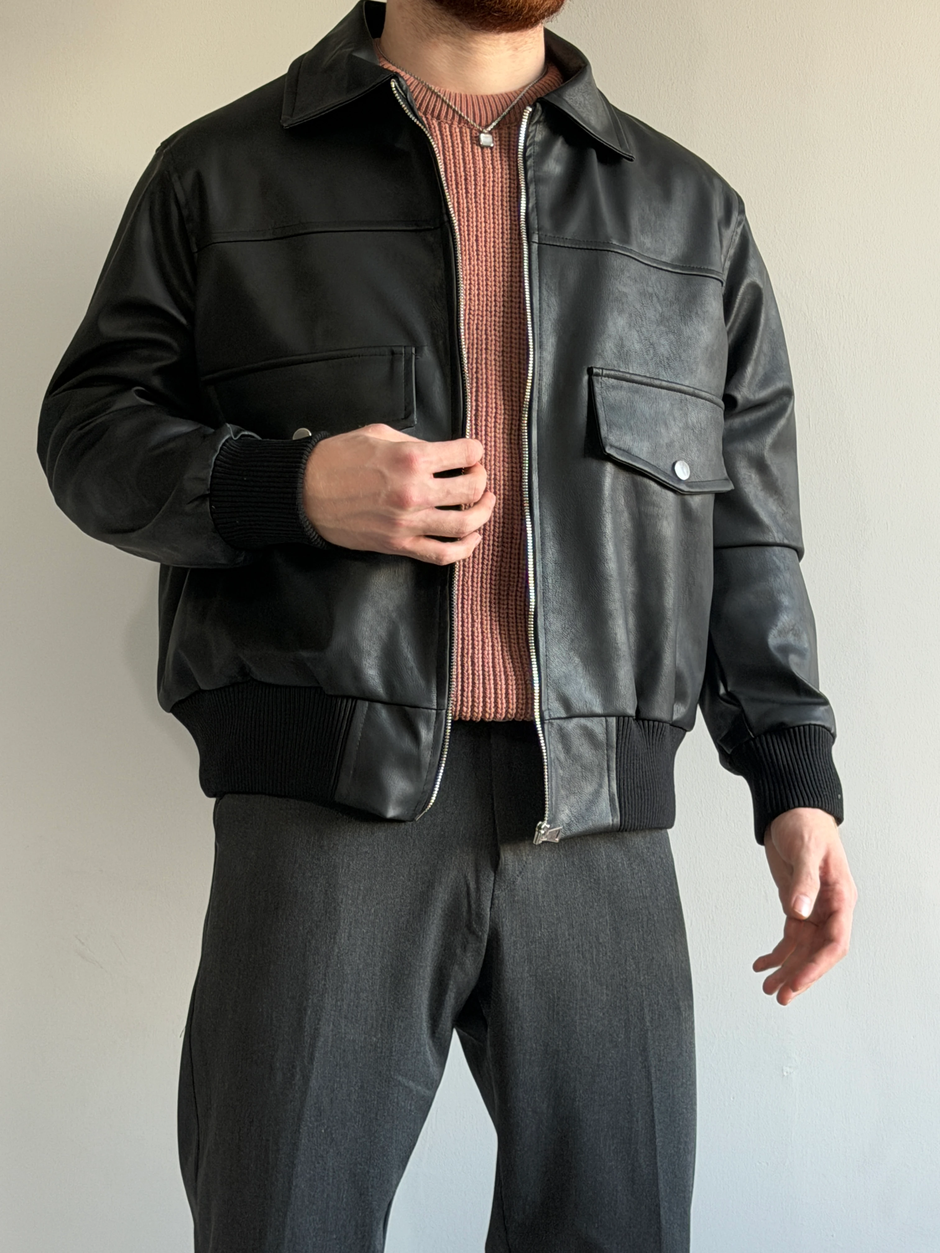 Prime Old Money Exclusive Vintage Cep Detaylı Deri Ceket - P193