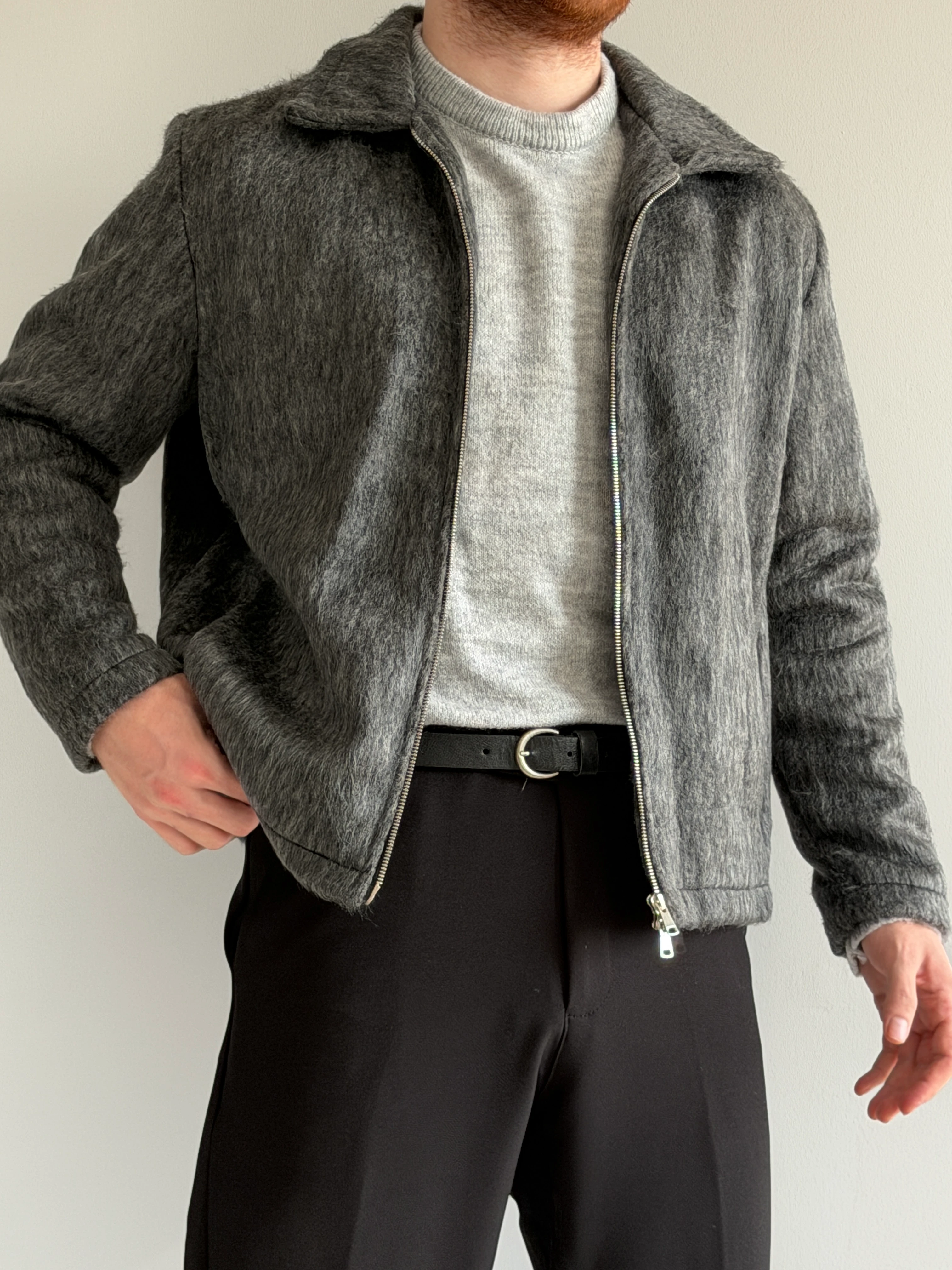 Prime Old Money Yün Detaylı Rahat Kalıp Ceket -P185 - Füme