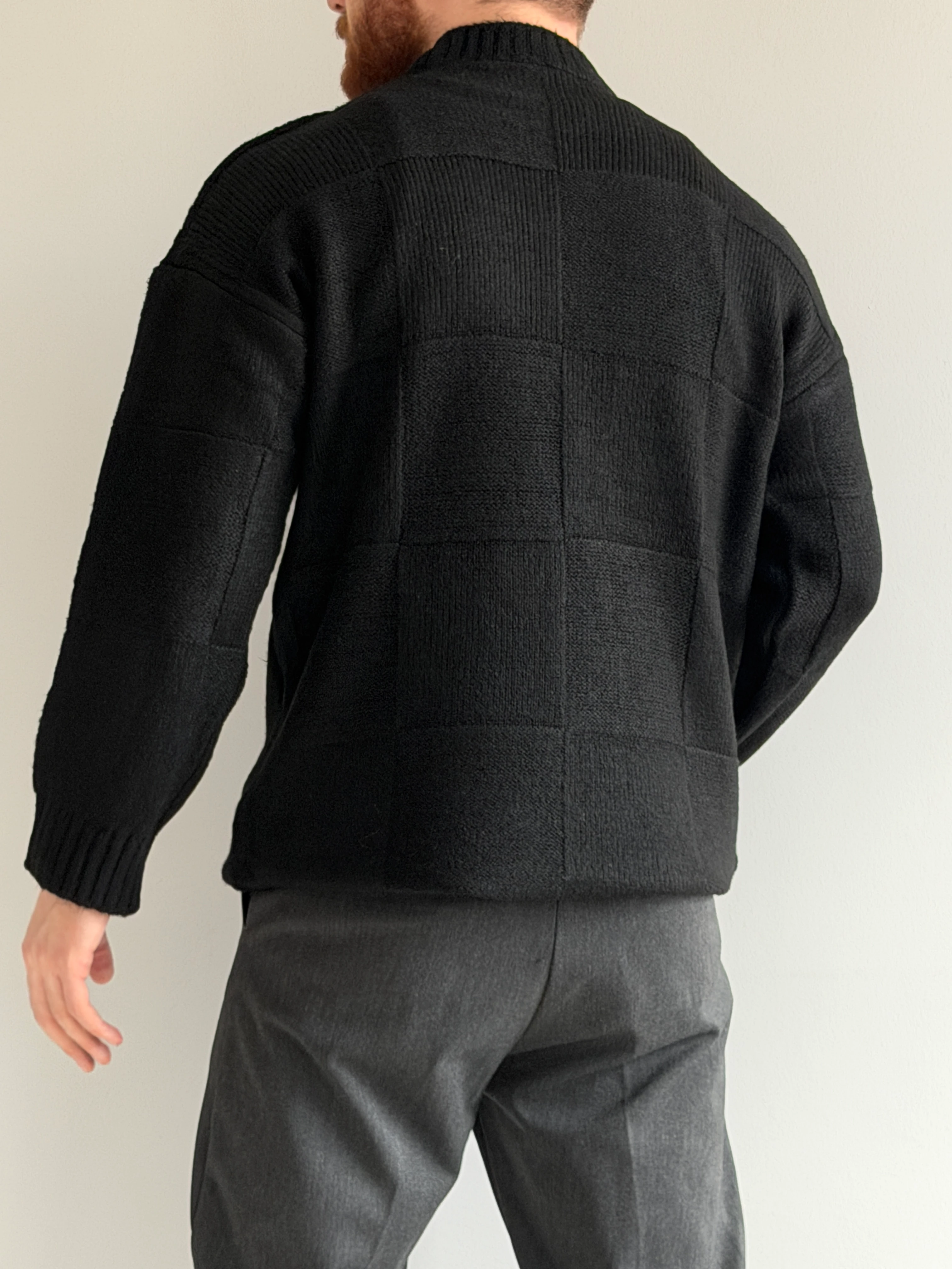 Prime Old Money Exclusive Oversize Kalıp Kare Desenli Yumuşak Dokulu Triko Kazak - P196