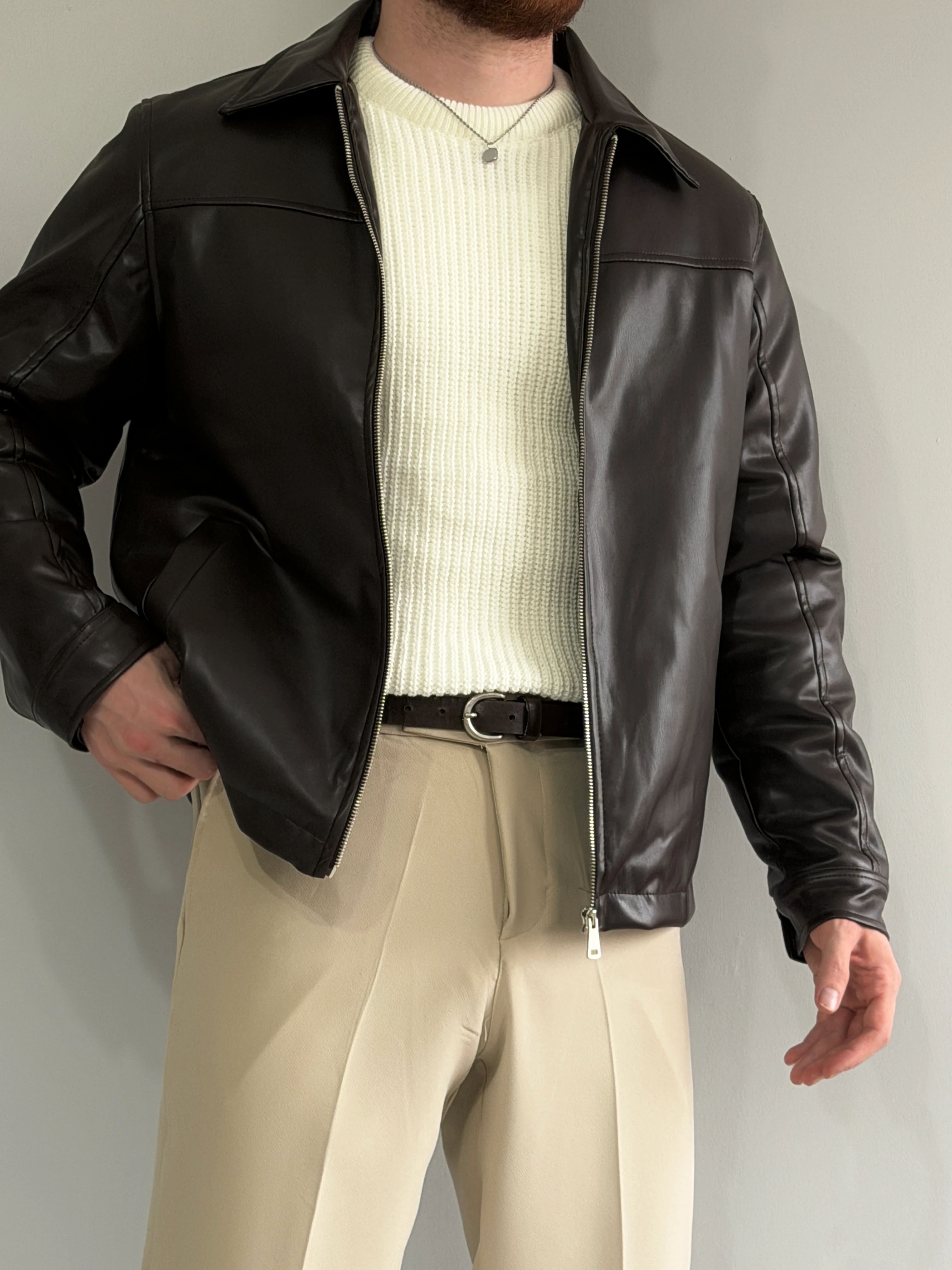 Prime Old Money Exclusive Yüksek Gramajlı Deri Ceket - P190 - Kahverengi