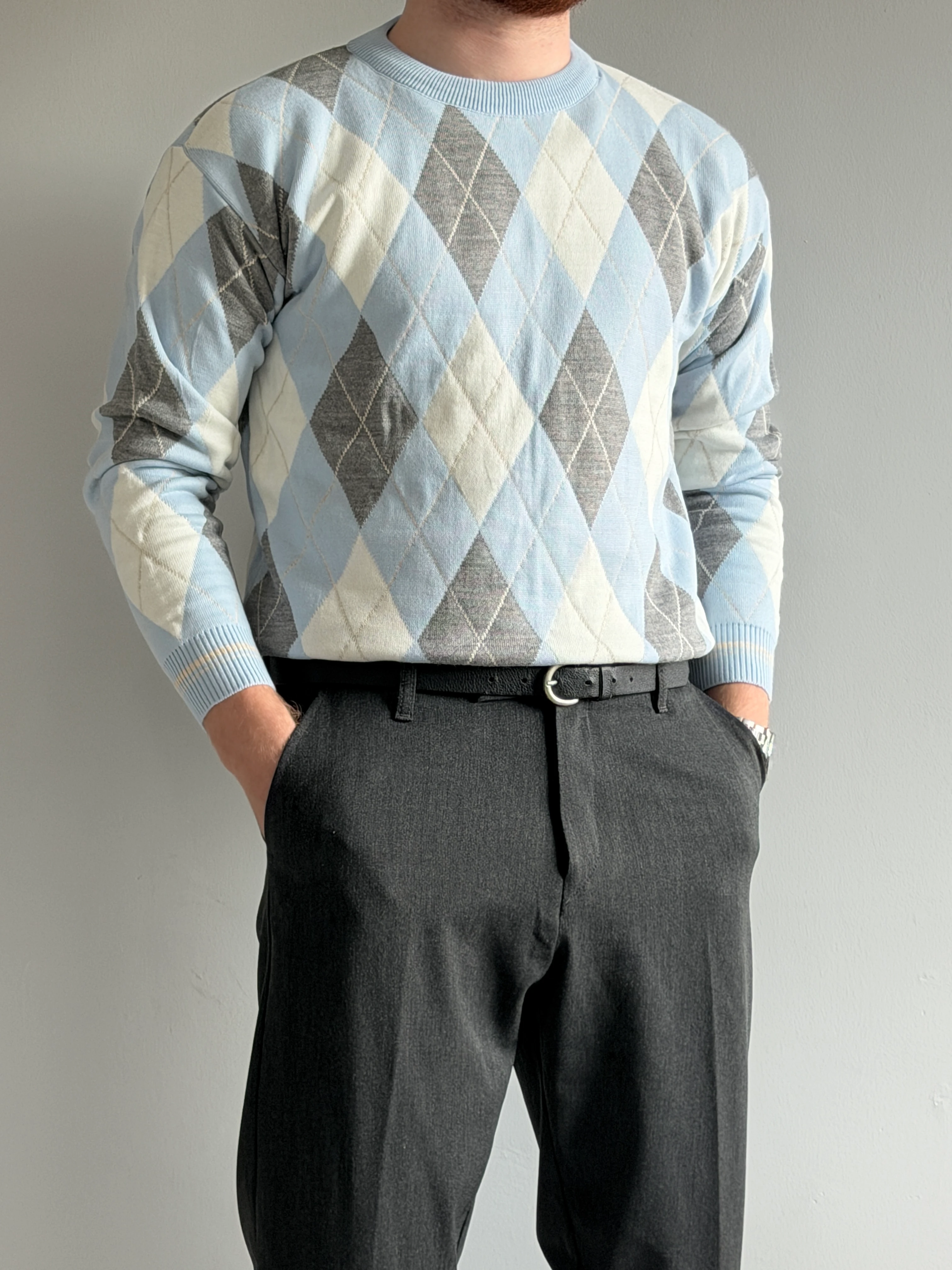 Prime Old Money Exclusive Baklava Desenli Triko Kazak - P191 - Bebe Mavisi