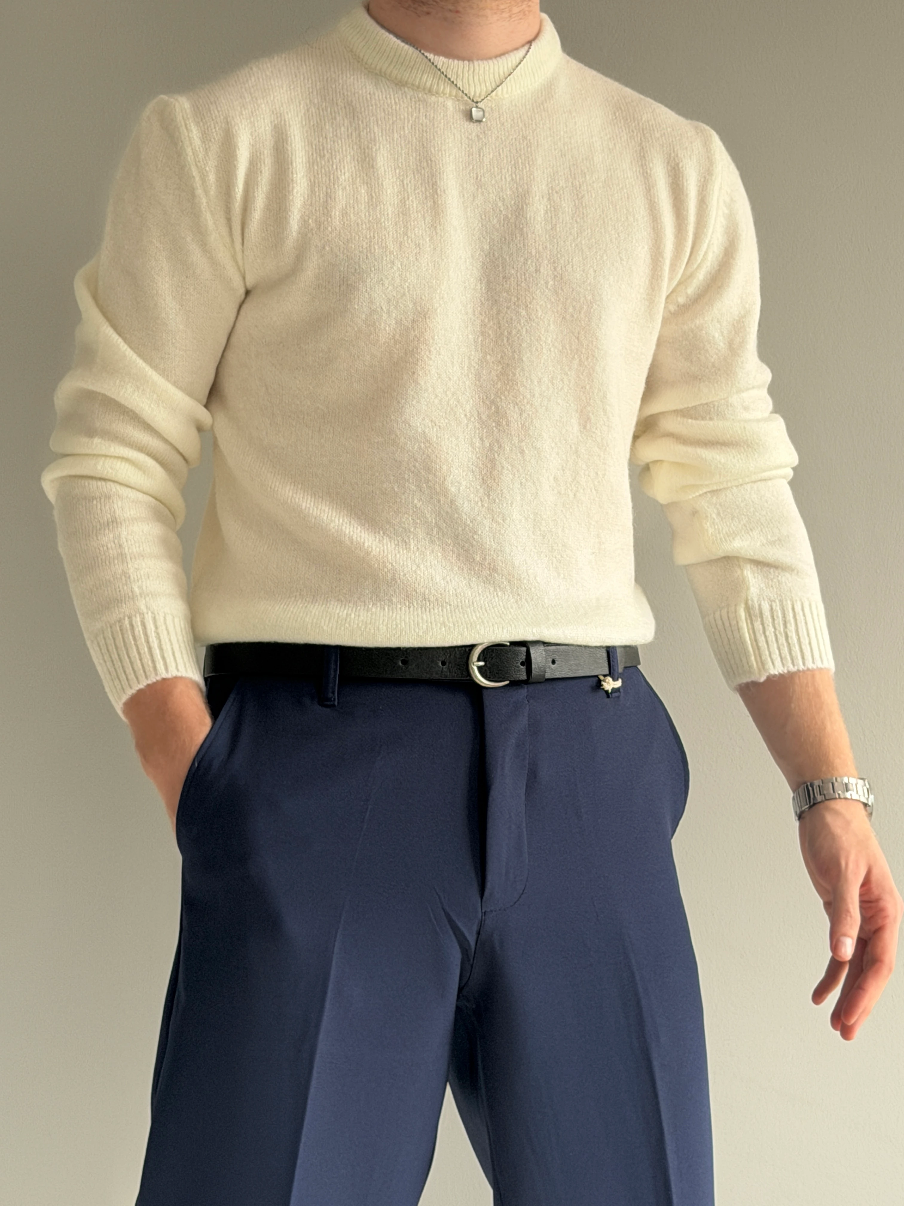 Prime Old Money Exclusive Yumuşak Dokulu Basic Triko Kazak - P175 - Ekru