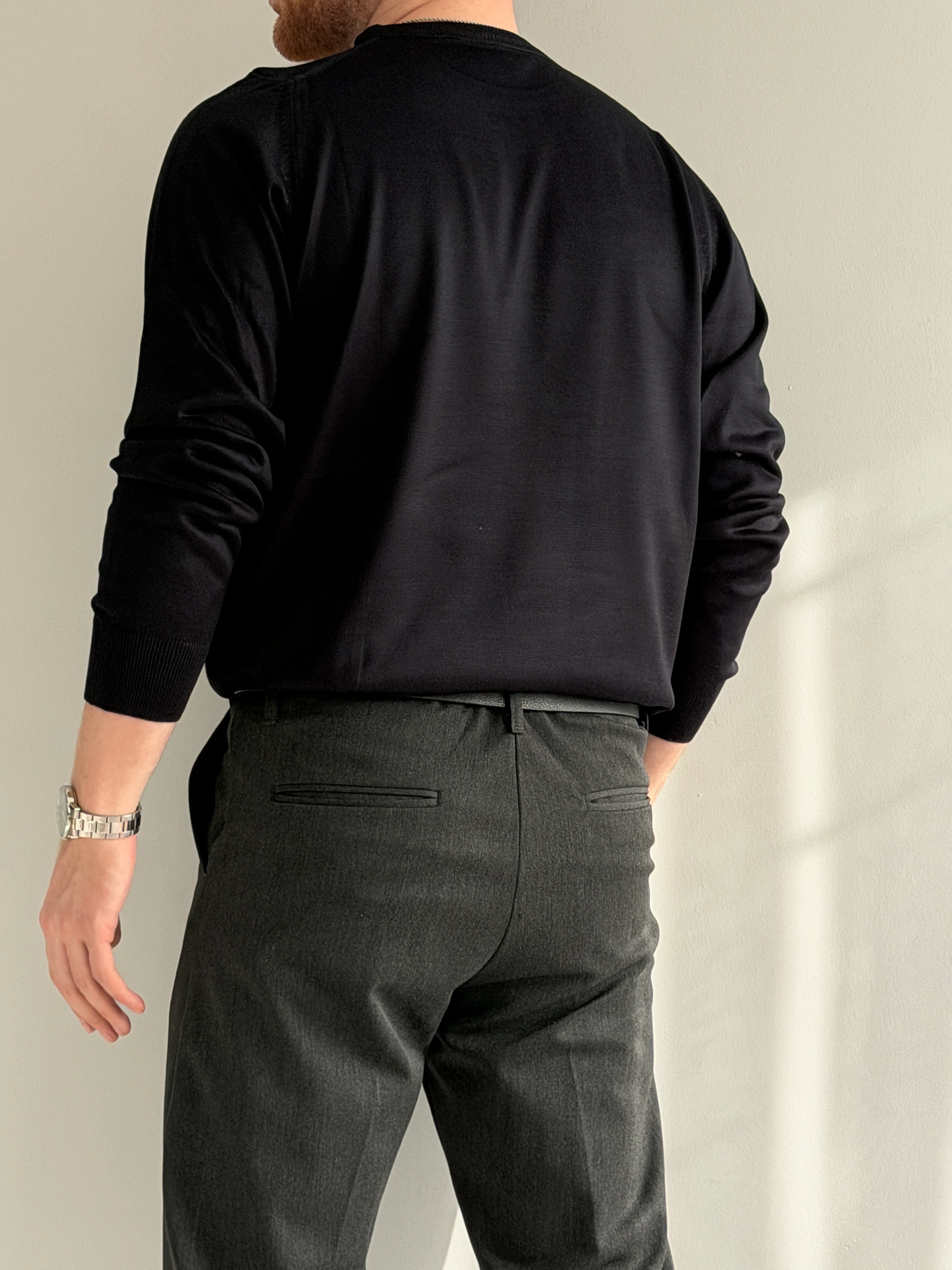 Prime Old Money Luxury Standart Kalıp İnce Bisiklet Yaka Kazak - P198