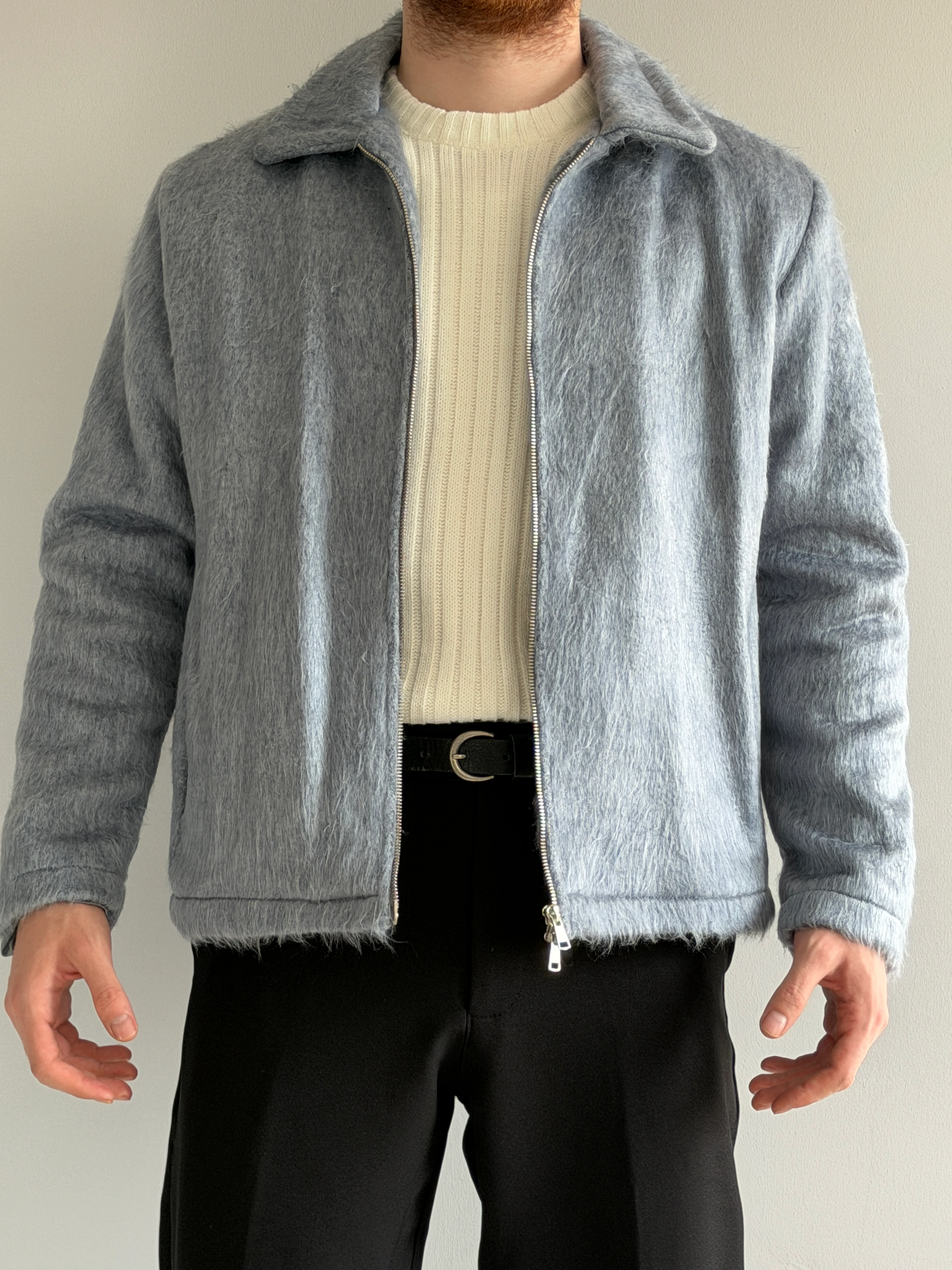 Prime Old Money Yün Detaylı Rahat Kalıp Ceket -P185 - Bebe Mavisi