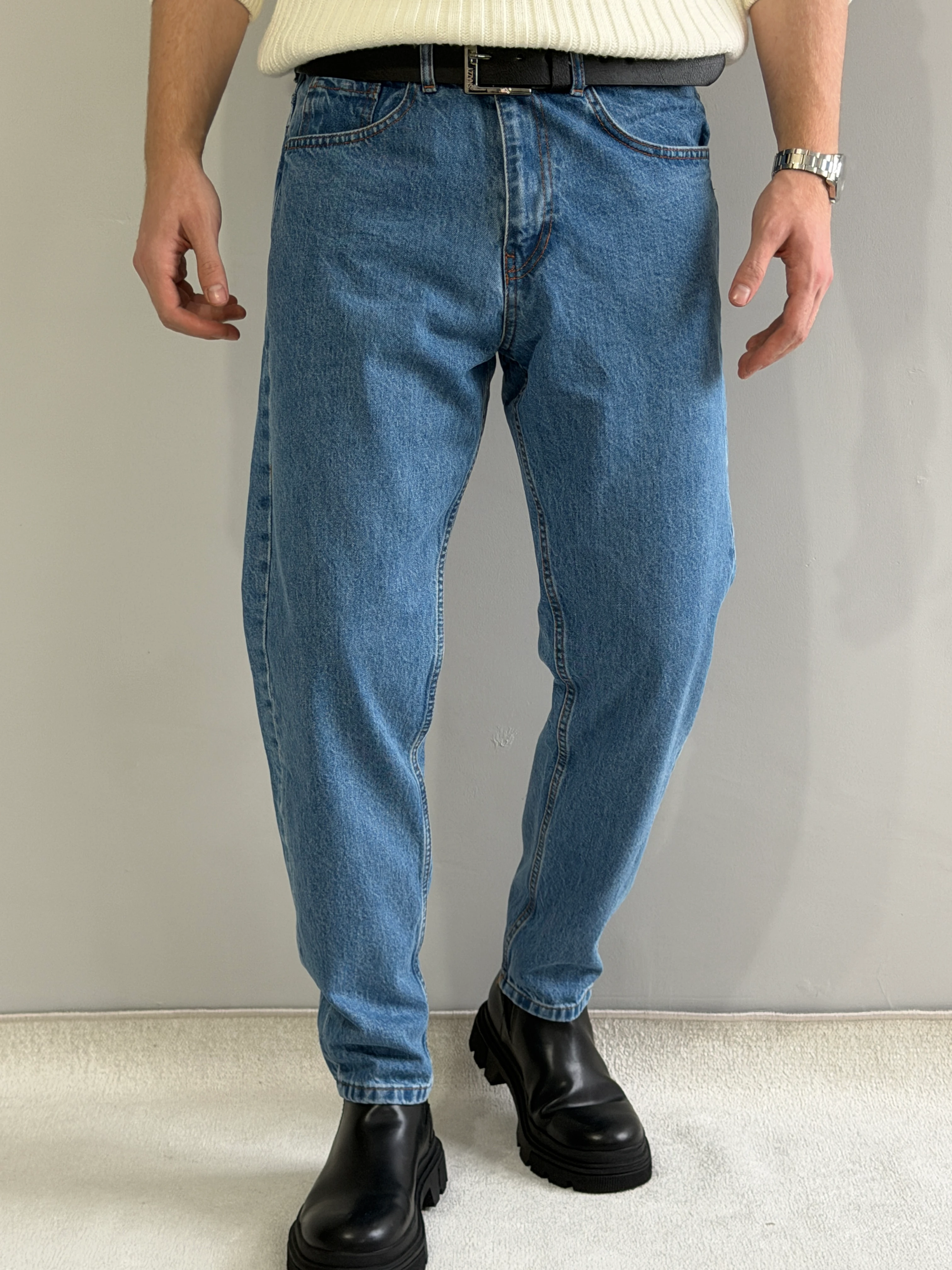 Kemer Hediyeli Exclusive Boyfriend Kalıp Kot Pantolon - P194 - Açık Mavi