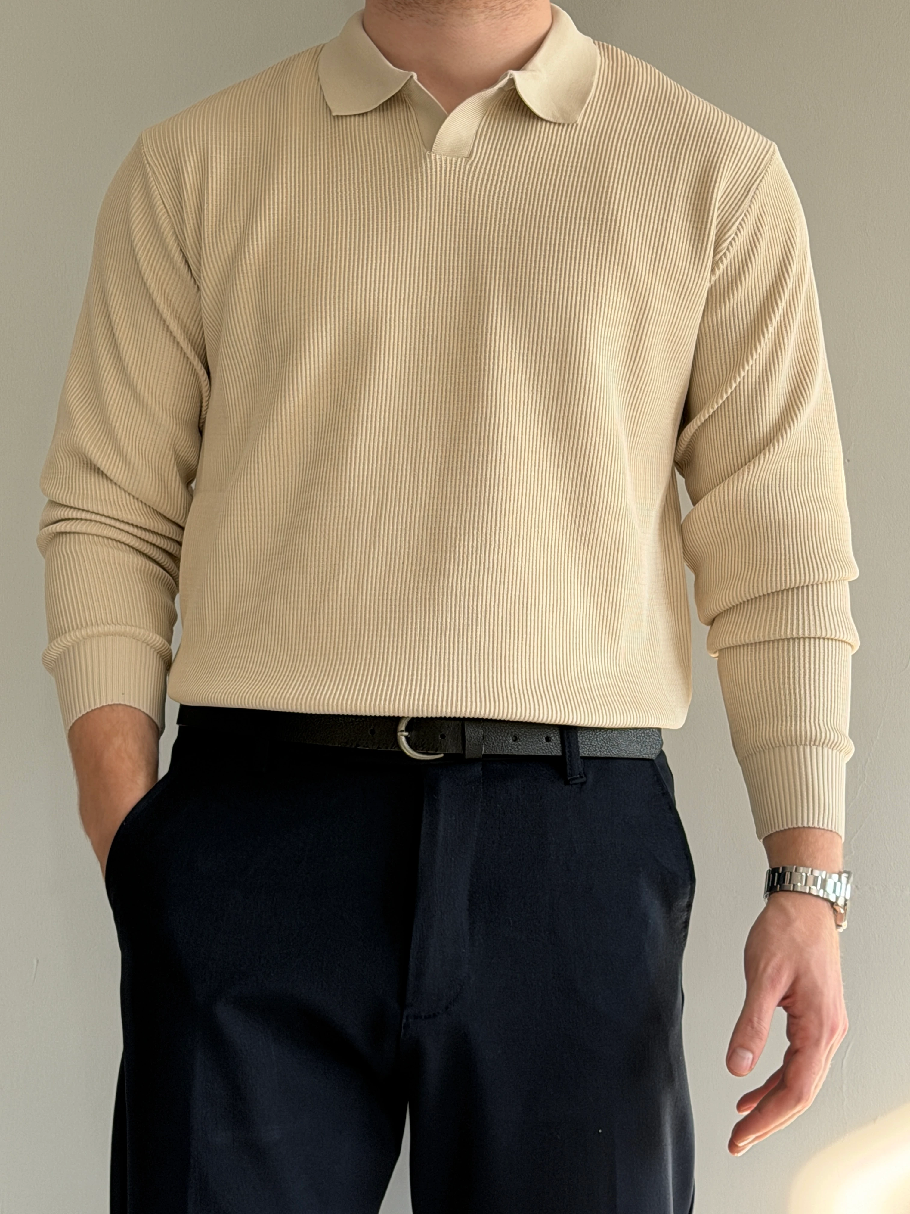 Prime Old Money Premium Basic Triko Kazak - P173 - Krem