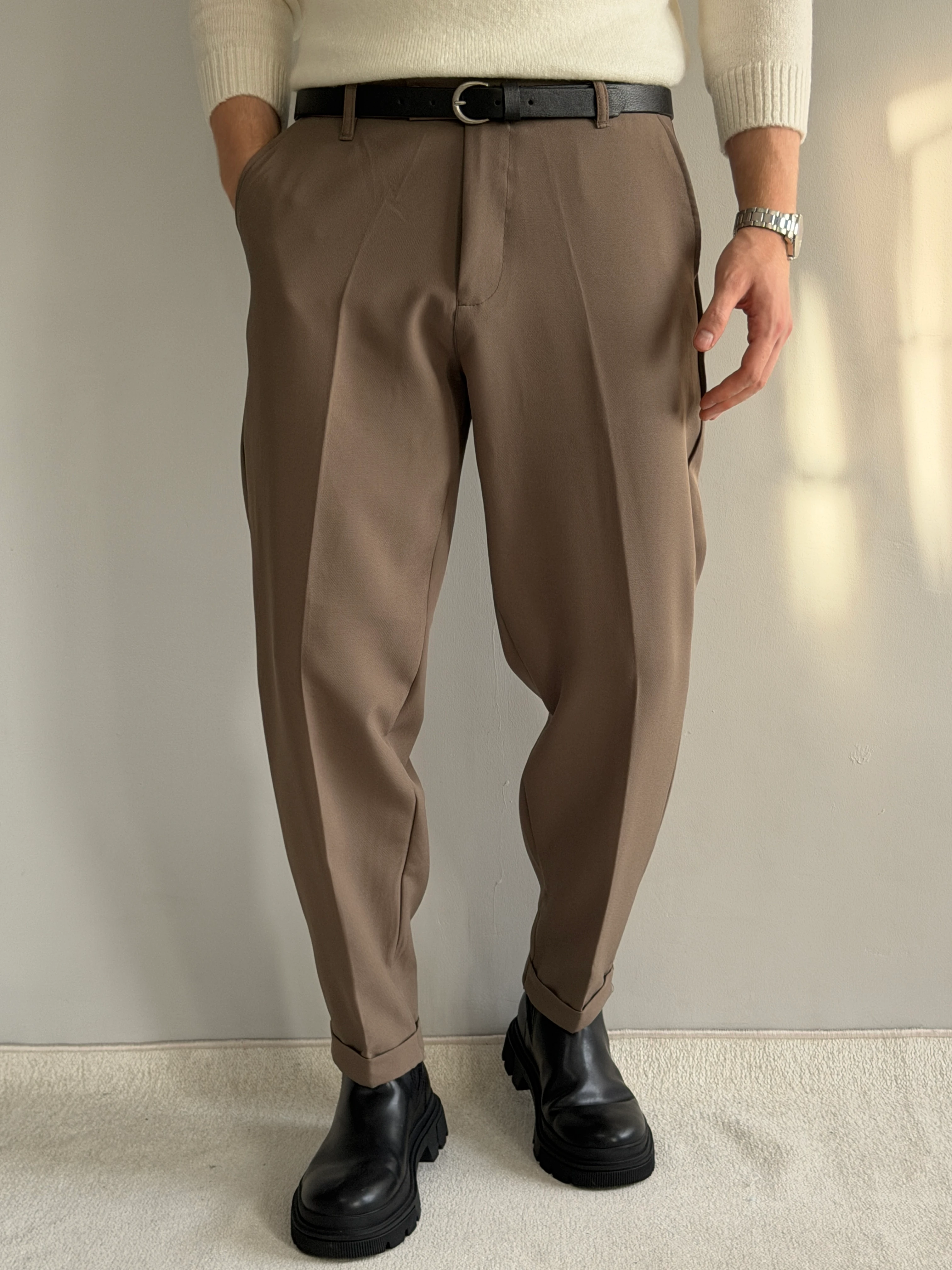 Prime Old Money Kalın Kumaş Duble Paça Rahat Kalıp Kumaş Pantolon - P174 - Çağla Yeşili