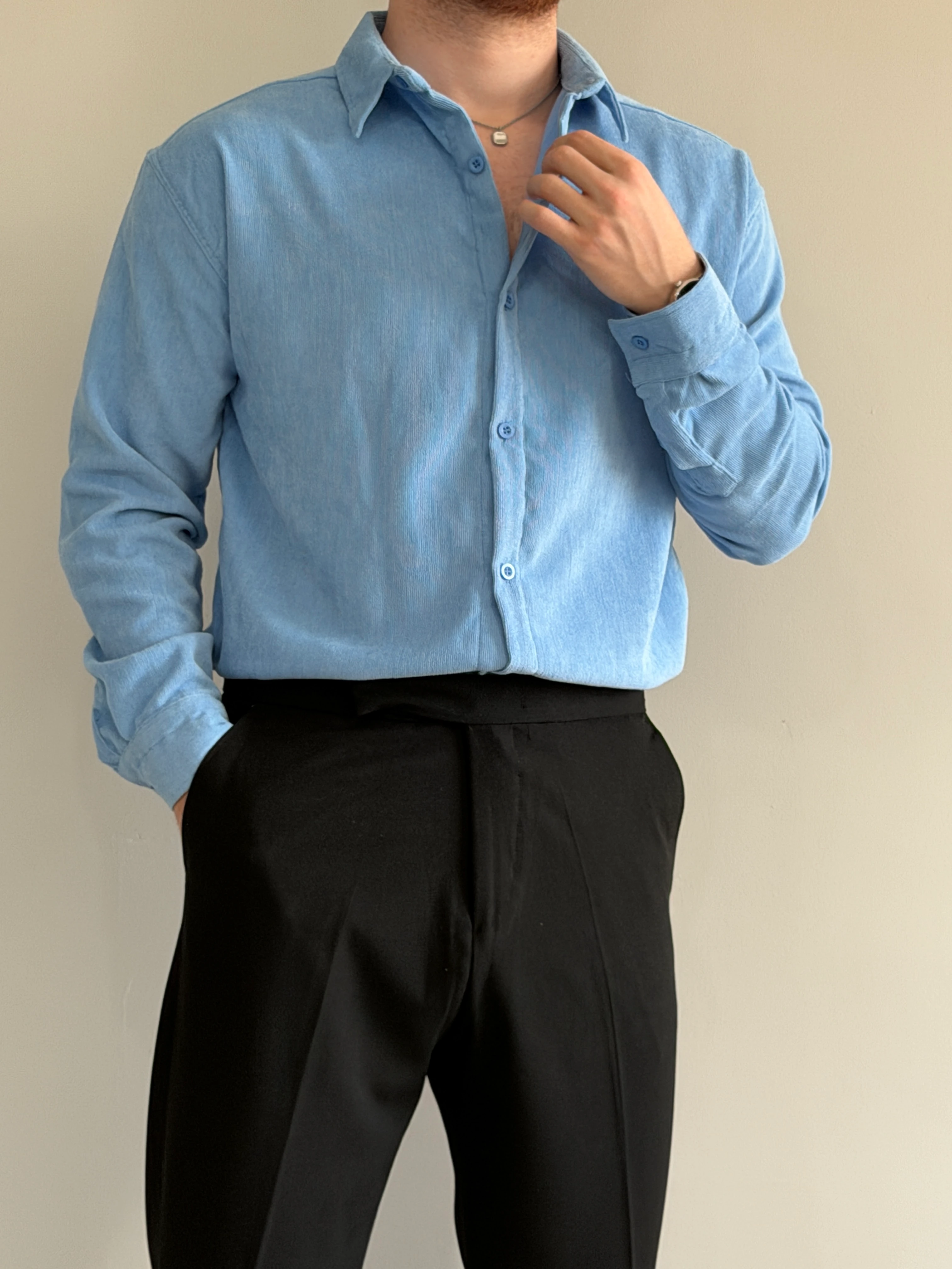 Prime Old Money Exclusive İnce Fitilli Gömlek - P145 - Bebe Mavisi