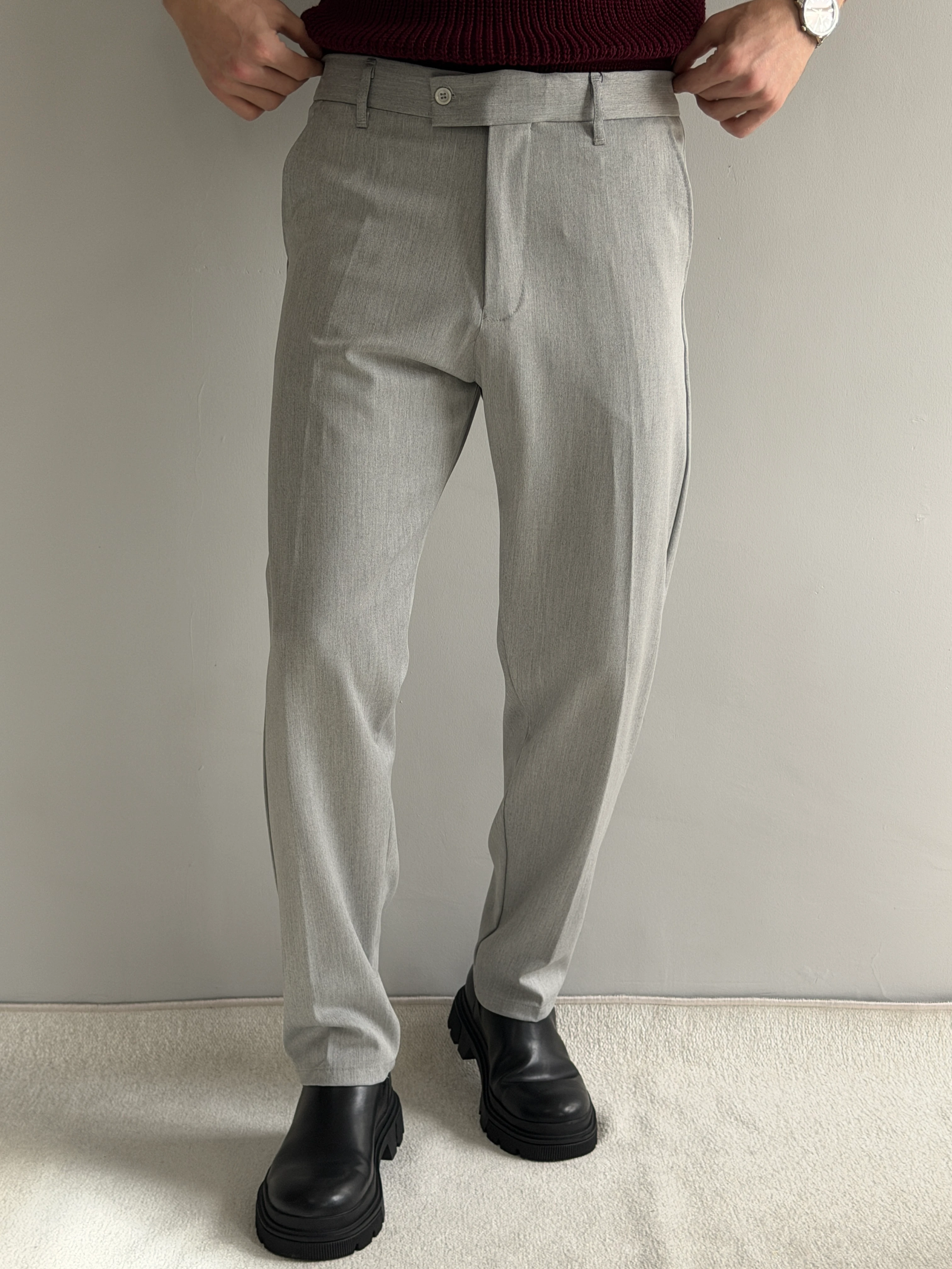 Prime Old Money Kalın Gabardin Kumaş Regular Kalıp Pantolon - P162 - Gri