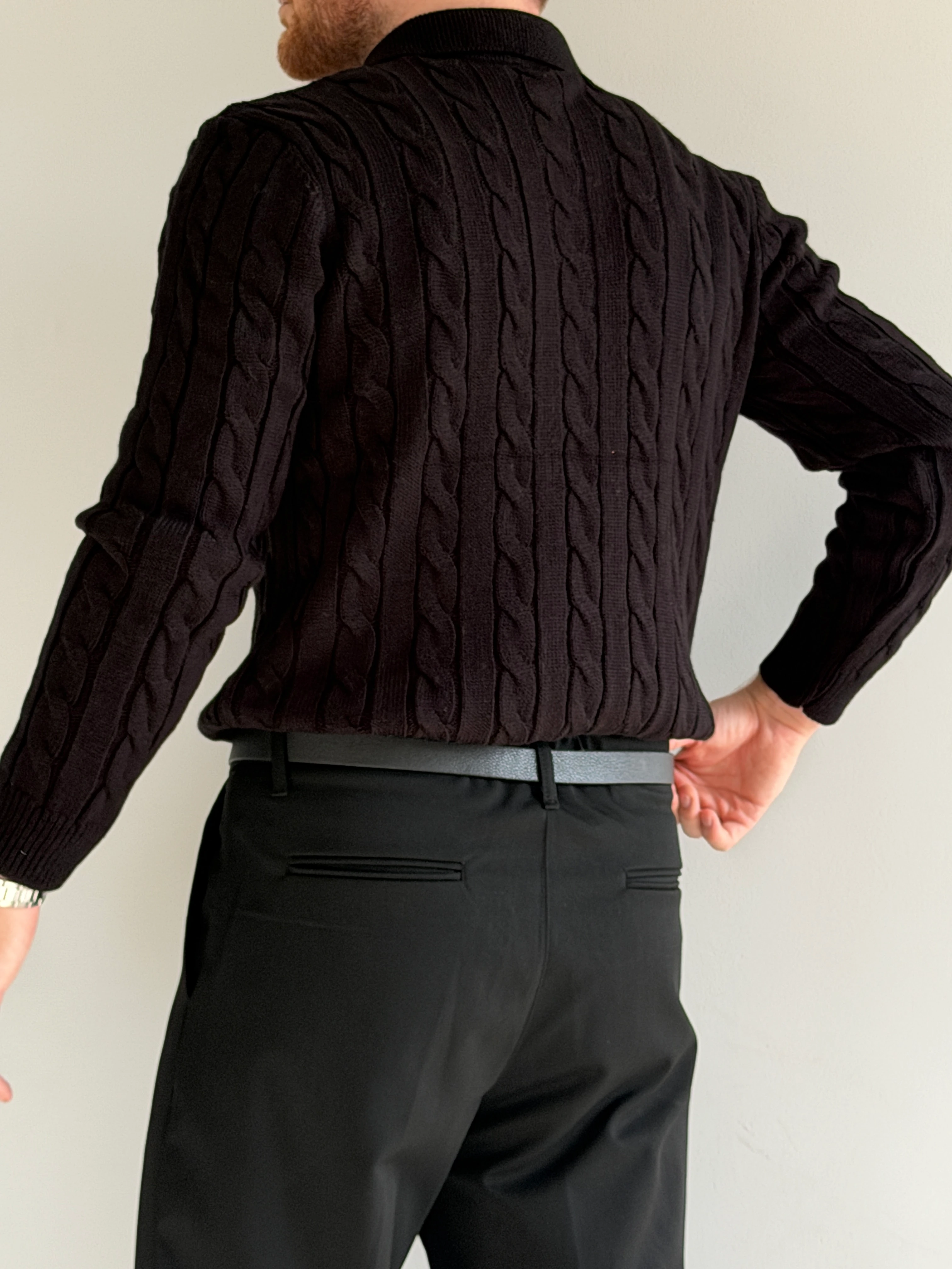 Prime Old Money Exlusive Saç Örgü Detaylı Triko Kazak - P172