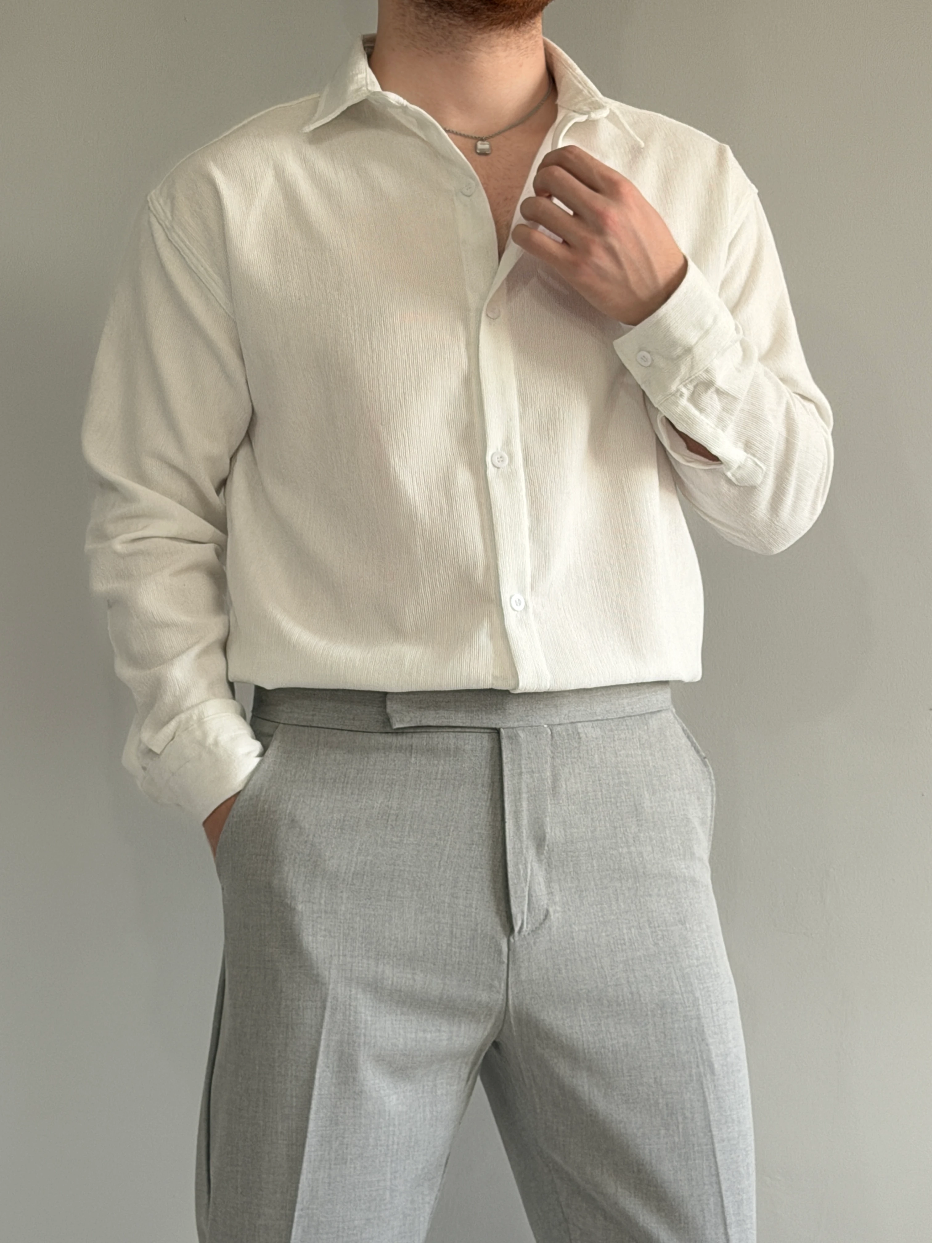 Prime Old Money Exclusive İnce Fitilli Gömlek - P145 - Ekru