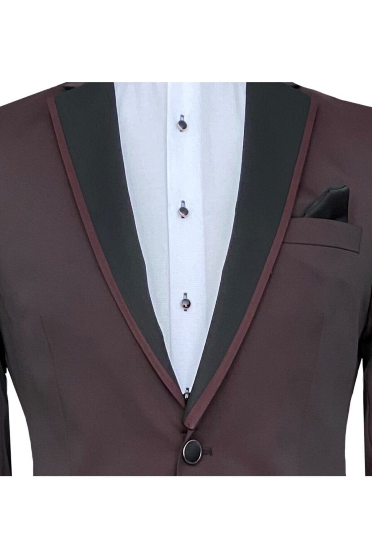 Bordo Slim Fit Damatlık Takım Elbise