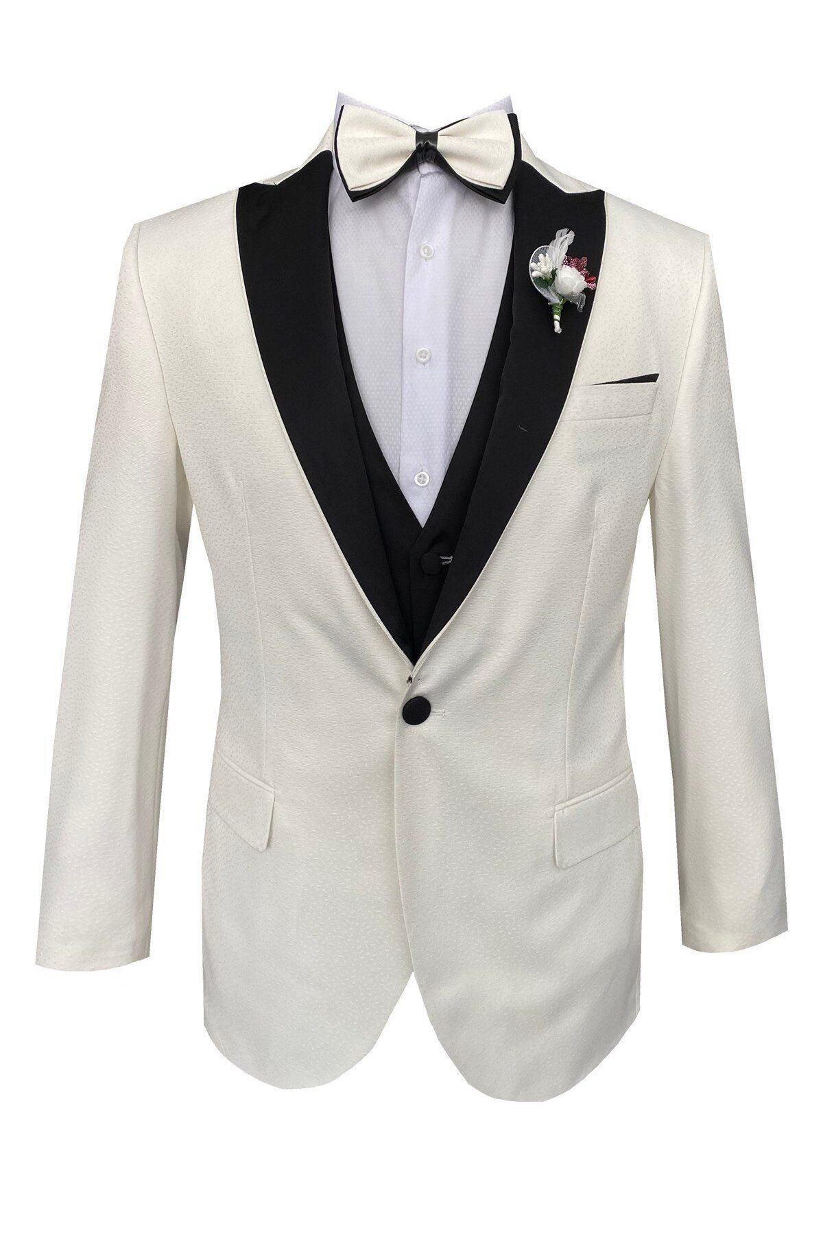 Süvari Beyaz Slim Fit Damatlık Elbise