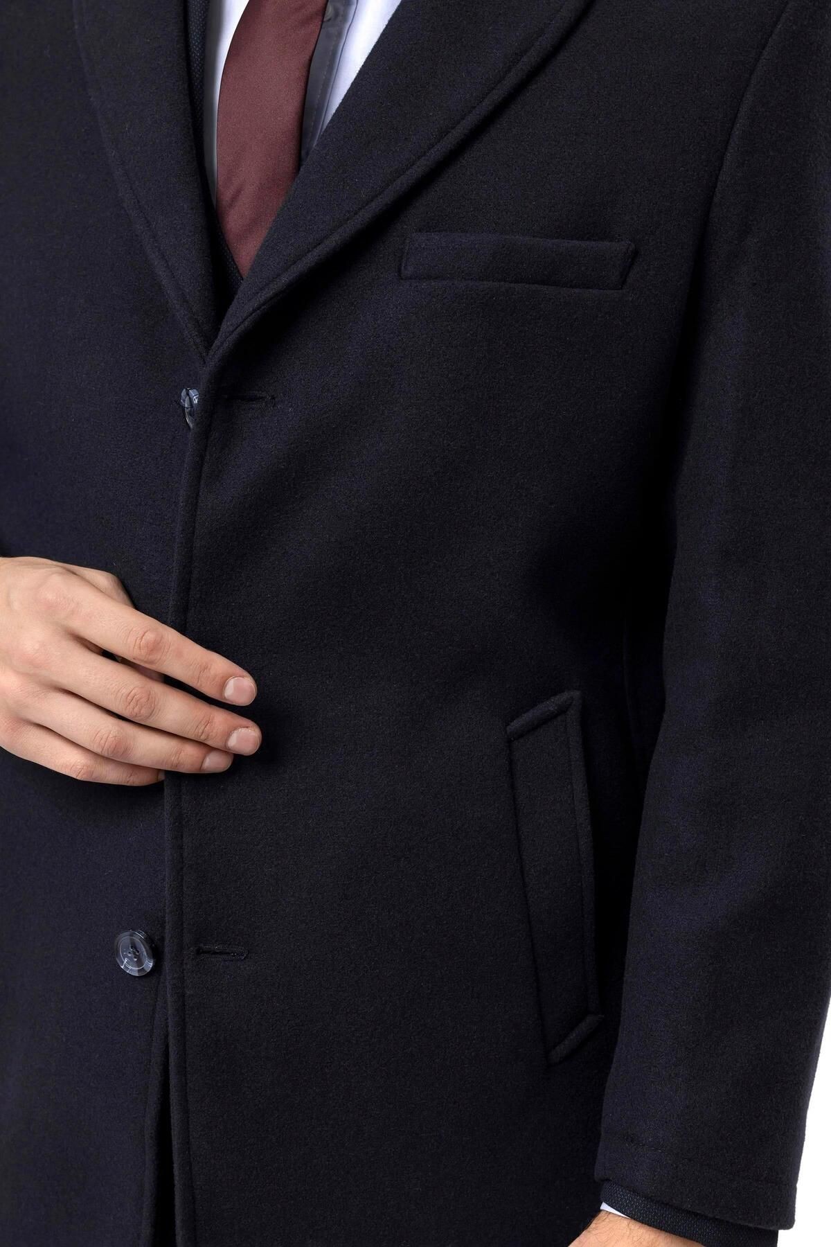 Süvari Slim Fit Yünlü Sivri Yaka Antrasit Erkek Kaban