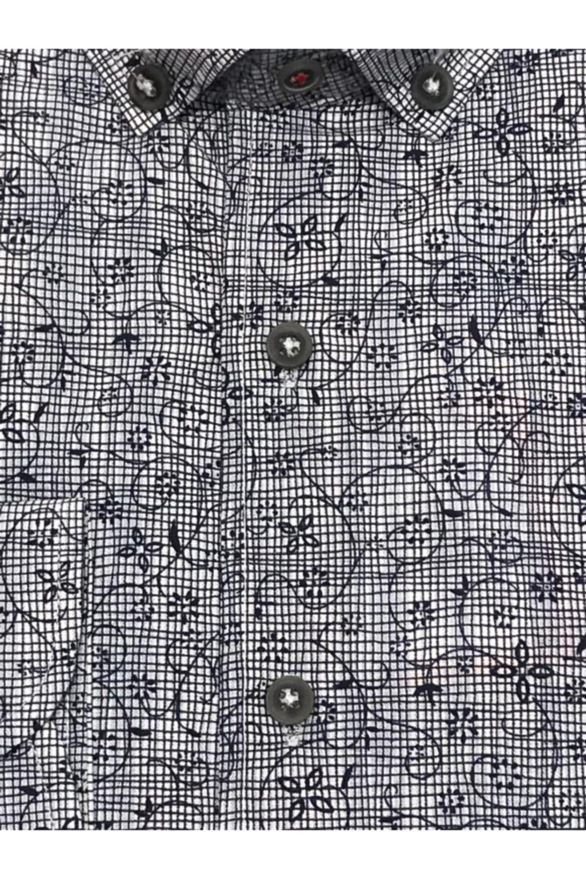 Slim Fit Baskılı Mavi Küçük Beden Gömlek