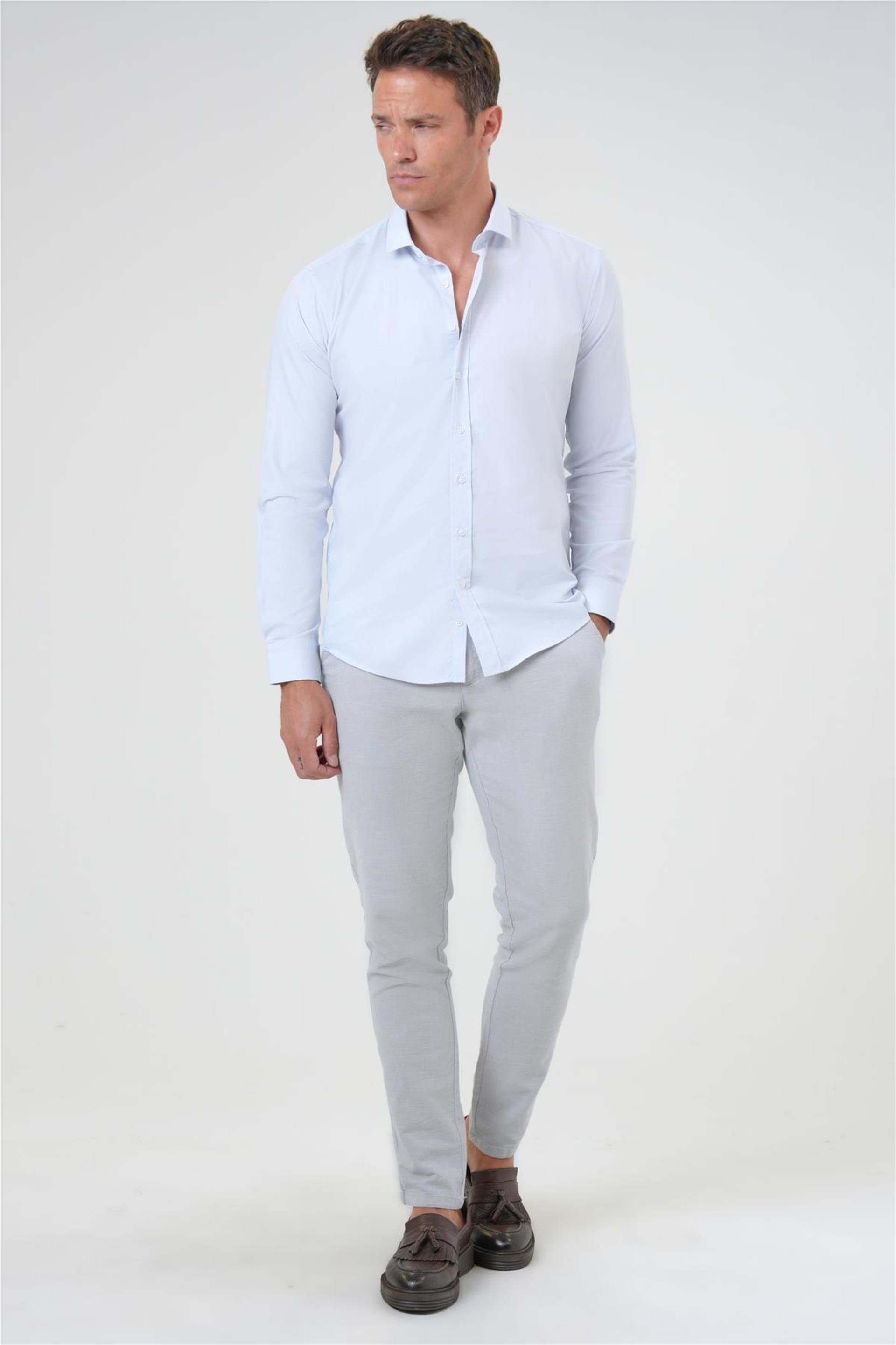 Süvari Slim Fit Kolay Ütü Teri Emen Nefes Alan Kravatlık Dört Mevsim Erkek Gömlek