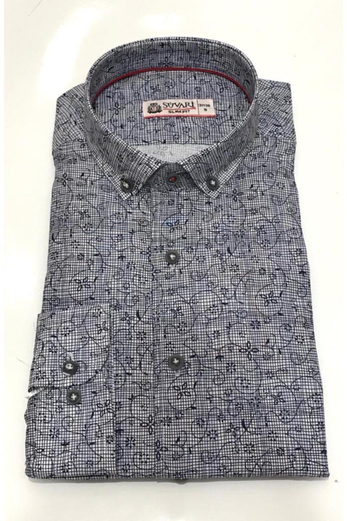 Slim Fit Baskılı Mavi Küçük Beden Gömlek
