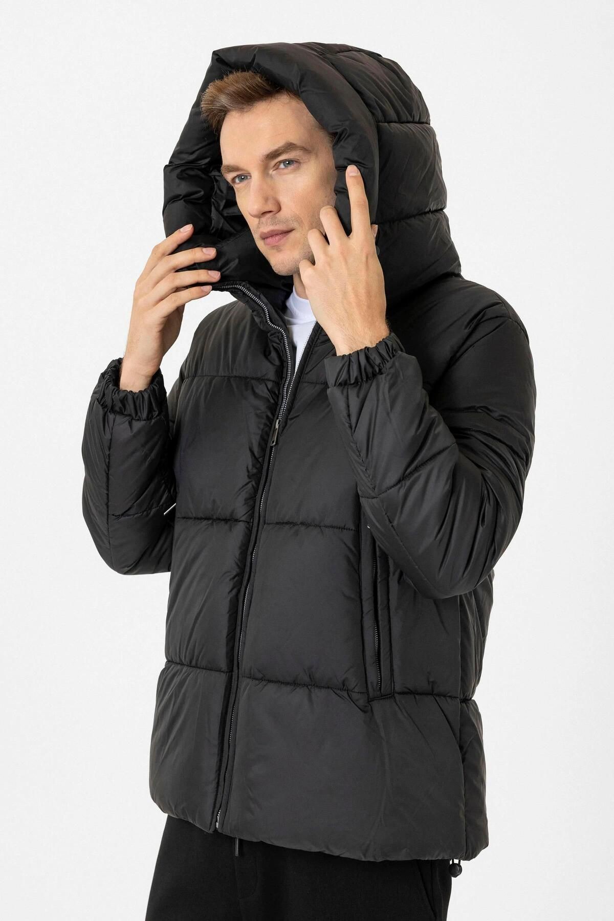 Süvari Slim Fit Dolum Siyah Erkek Mont