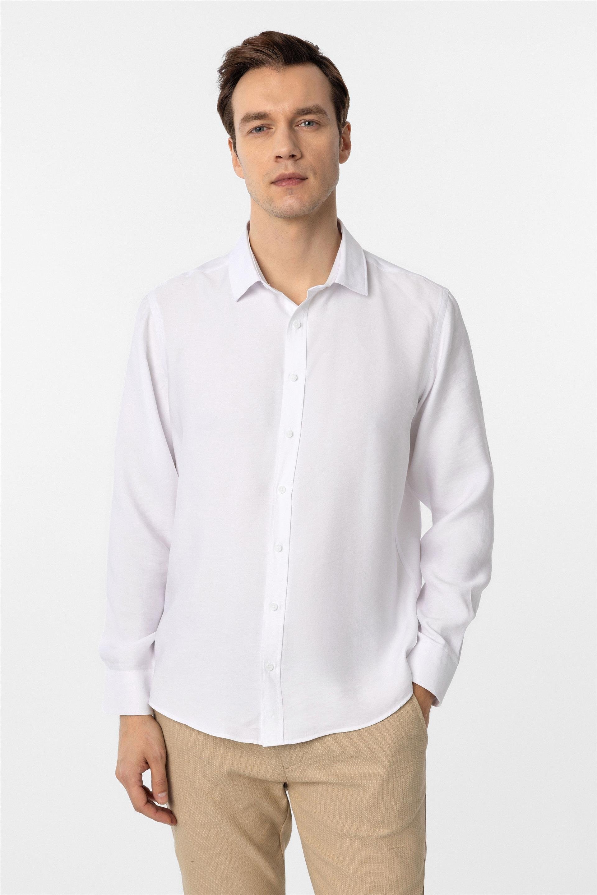 Süvari Slim Fit Kolay Ütü Teri Emen Nefes Alan Kravatlık Dört Mevsim Erkek Gömlek