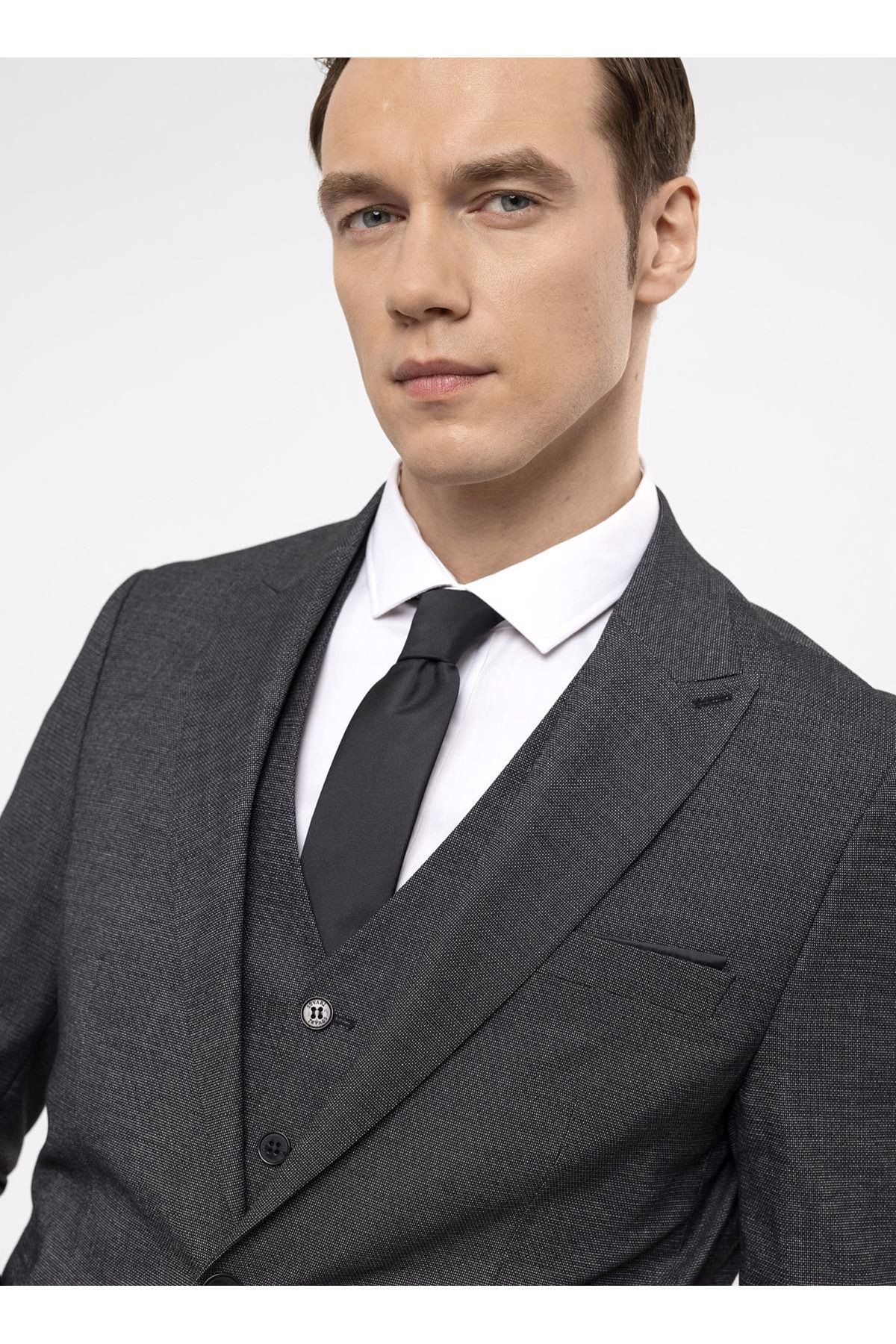 Süvari Normal Bel Slim Fit Siyah Erkek Takım Elbise TK1020000270