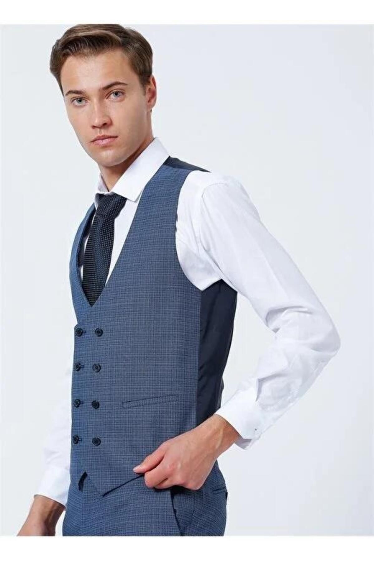 Süvari Normal Bel Slim Fit Mavi Erkek Takim Elbise