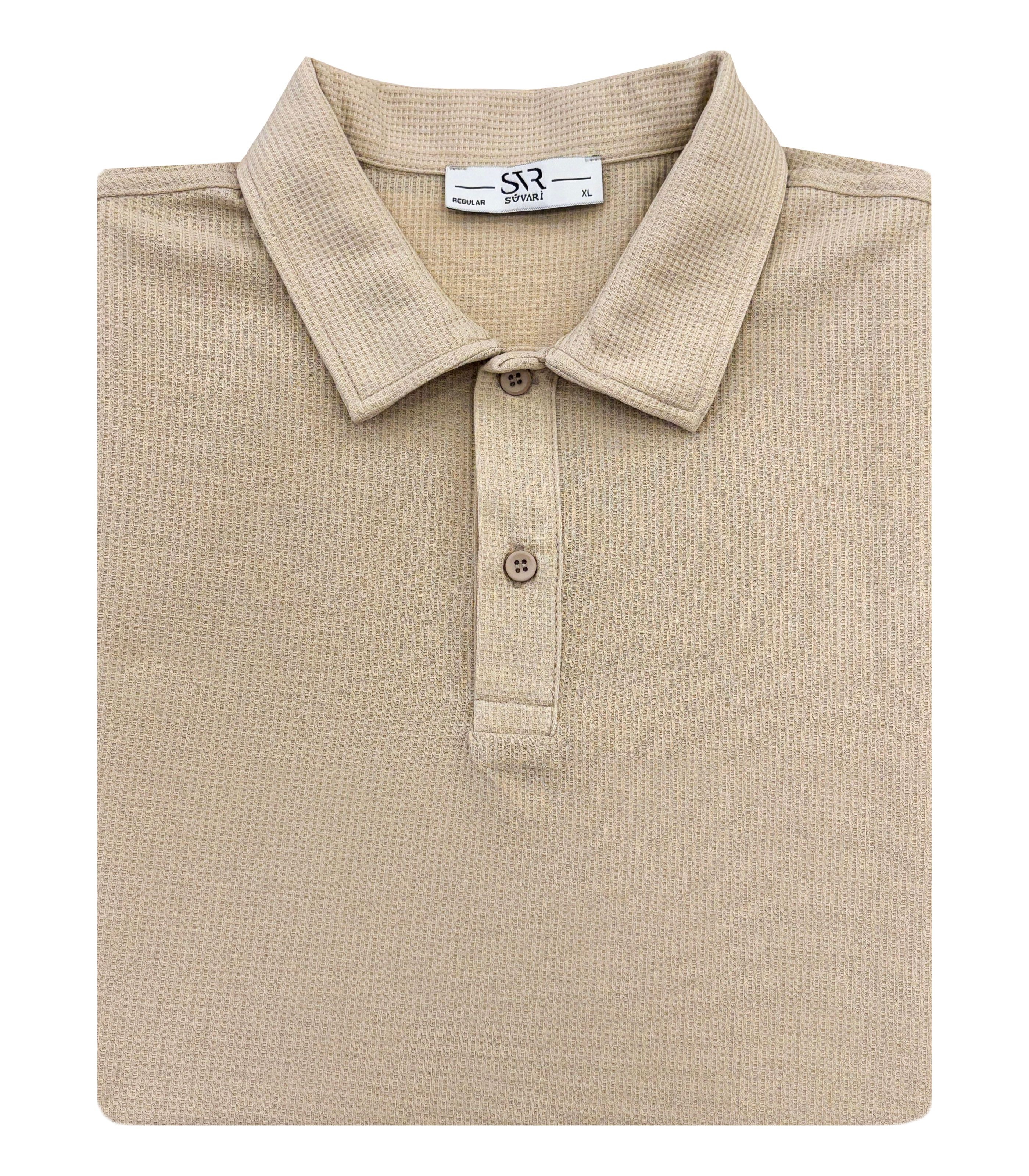 Süvari Bol Kesim Waffle Desenli Yumuşak Dokulu Çift Kat Yakalı Polo Yaka T-Shirt