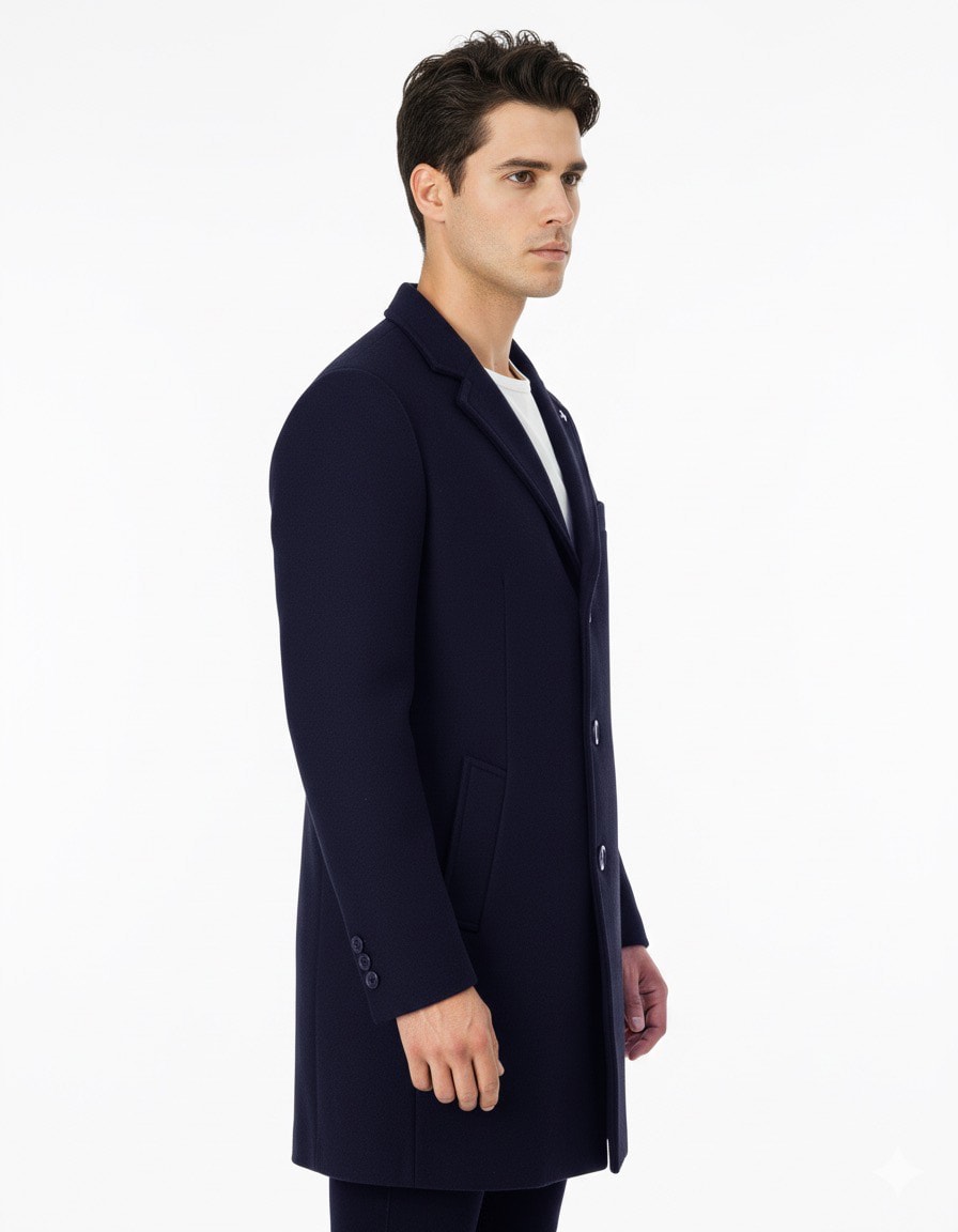 Süvari Slim Fit Sivri Yaka Erkek Koyun Yünlü Kaban