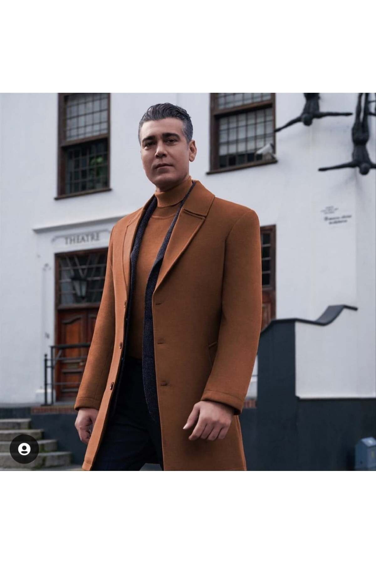Süvari Slim Fit Kırlangıç Yaka Kahverengi Erkek Kaşe Kaban