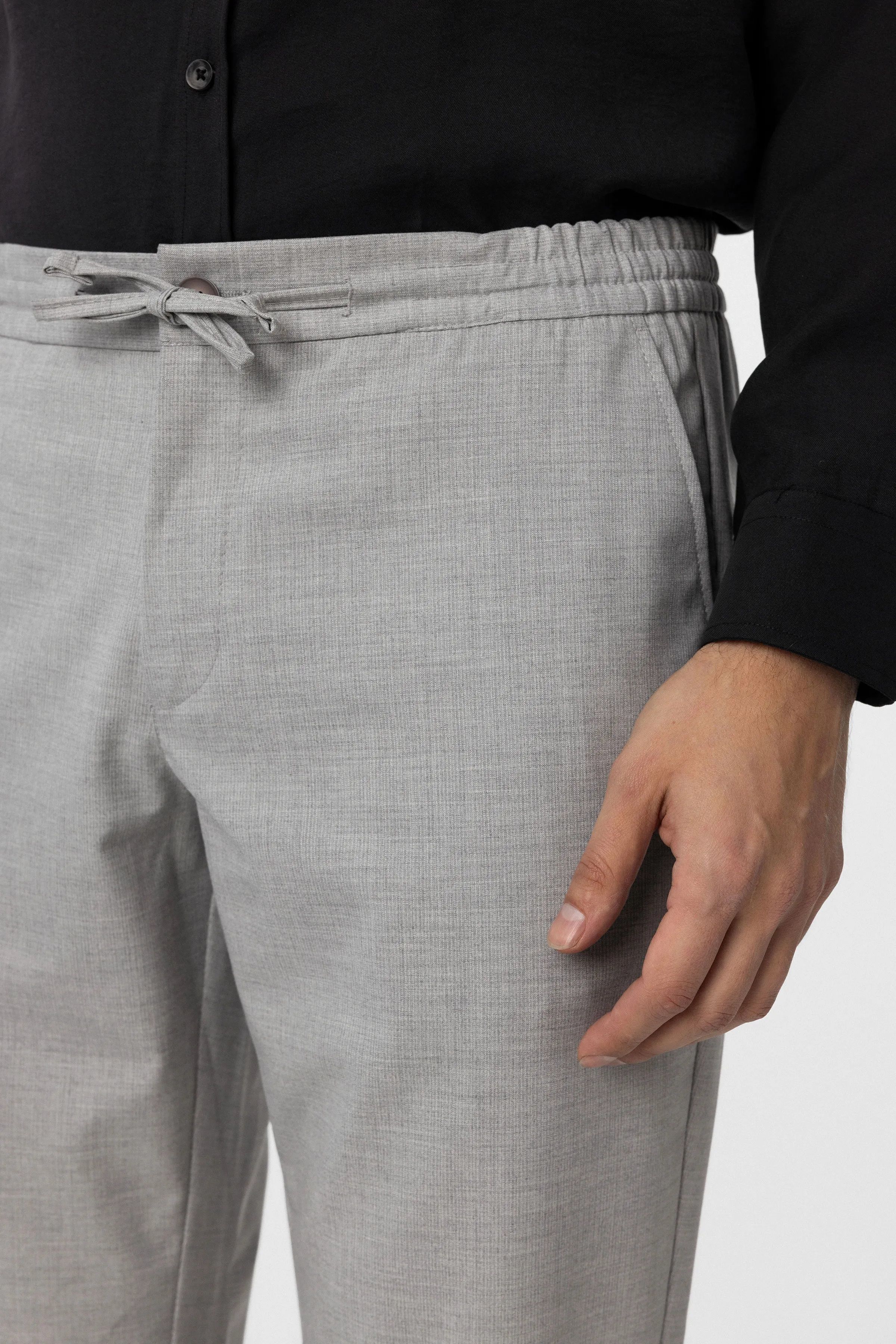 Süvari Slim Kalıp Gri Bağcıklı Jogger Pantolon