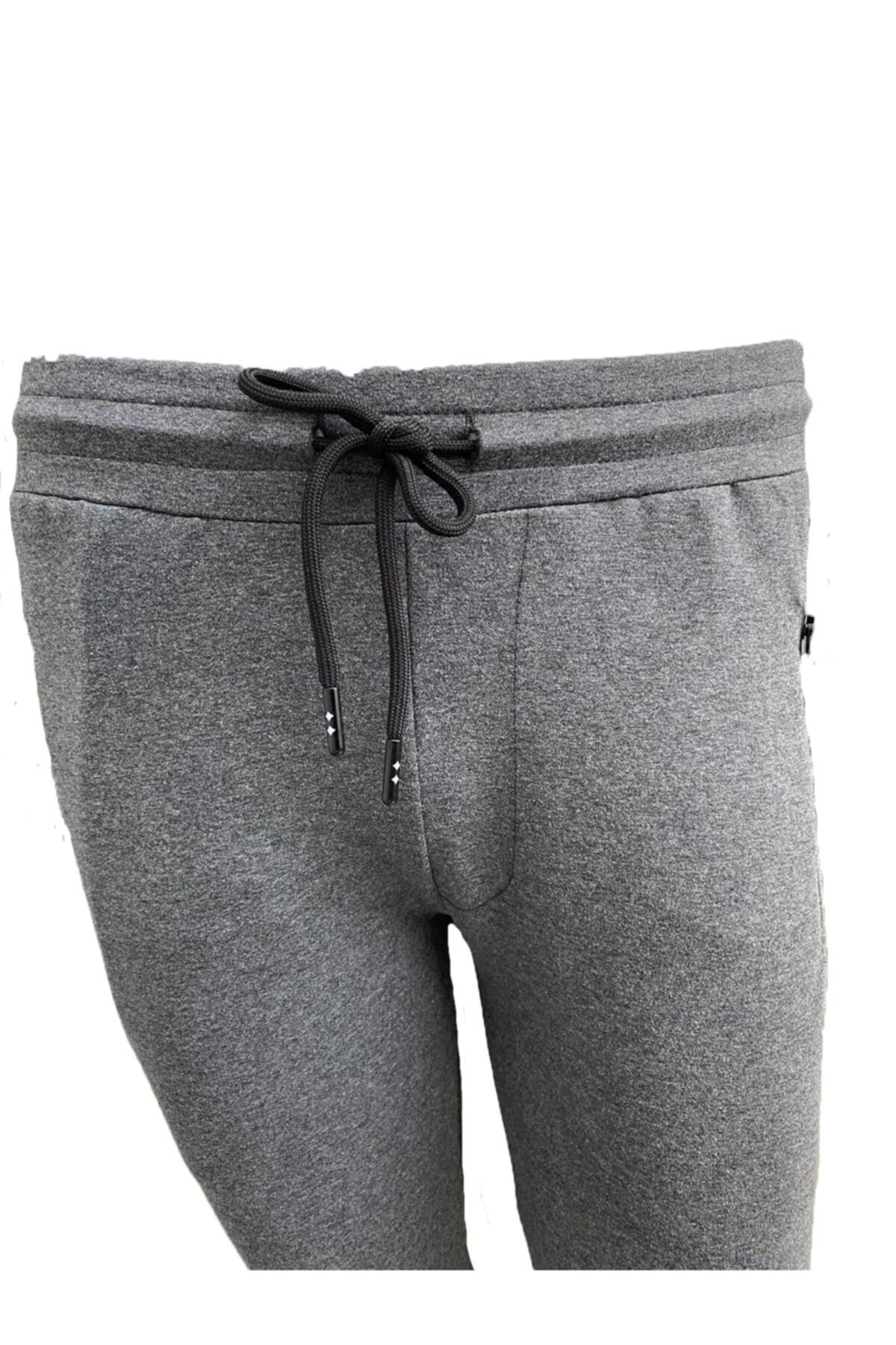 Slim Fit Gri Sweat Pantolon Bantlı