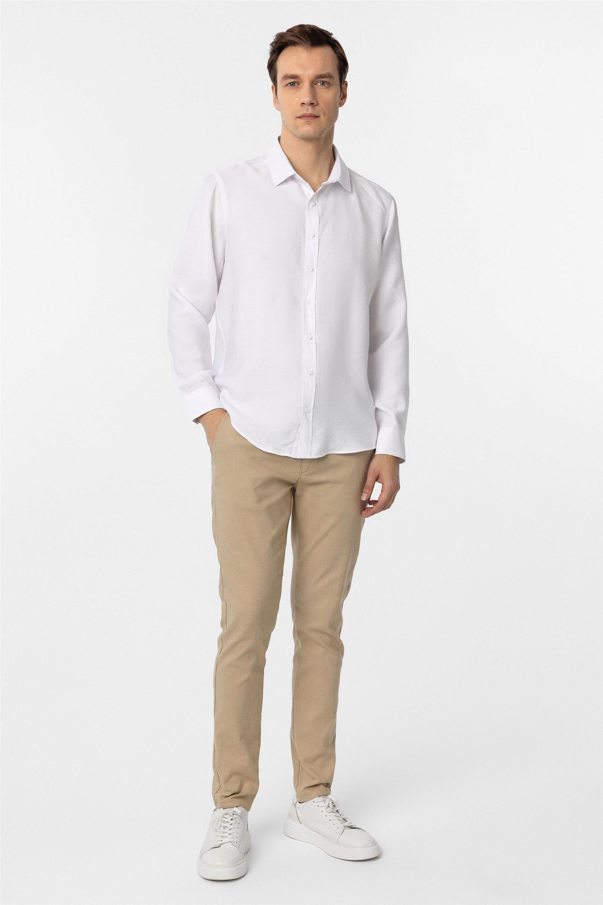 Süvari Slim Fit Kolay Ütü Teri Emen Nefes Alan Kravatlık Dört Mevsim Erkek Gömlek