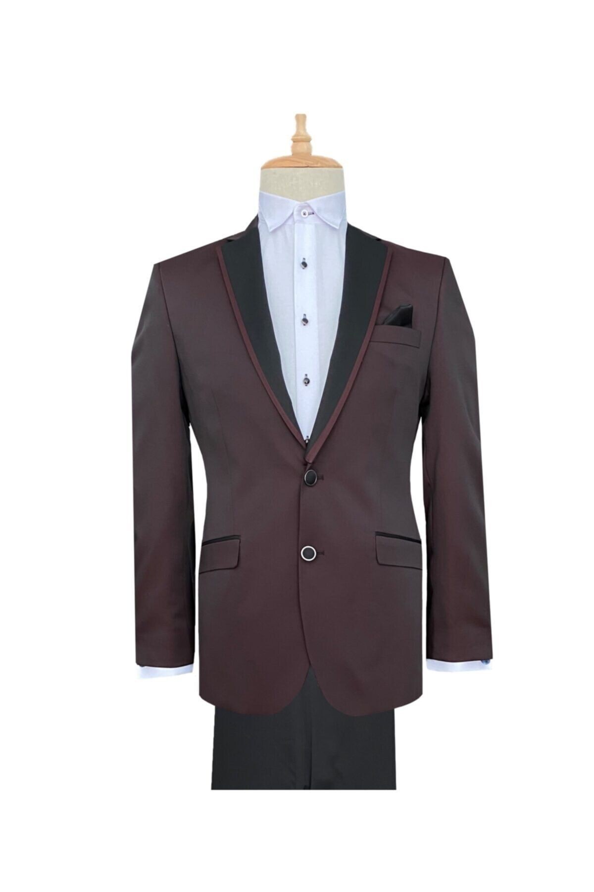 Bordo Slim Fit Damatlık Takım Elbise