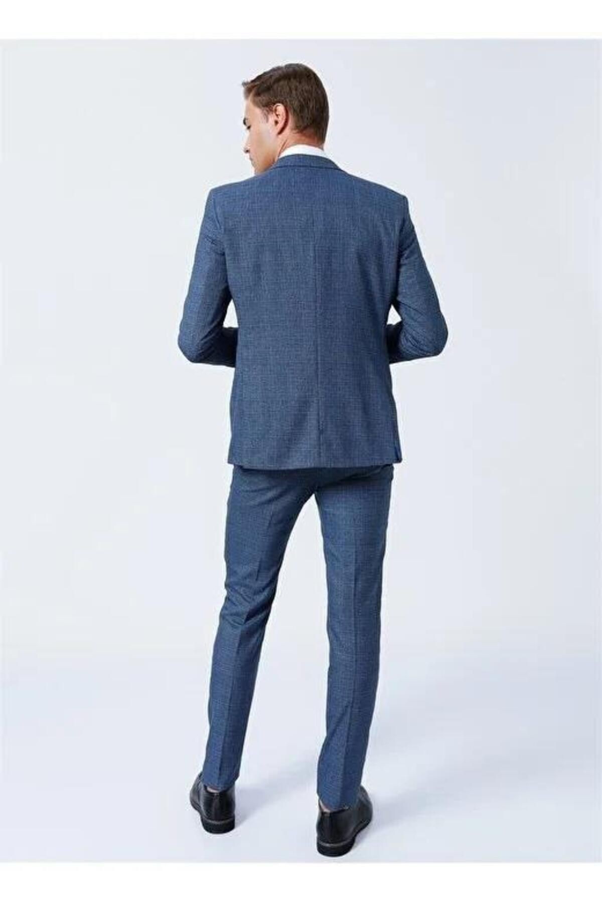 Süvari Normal Bel Slim Fit Mavi Erkek Takim Elbise