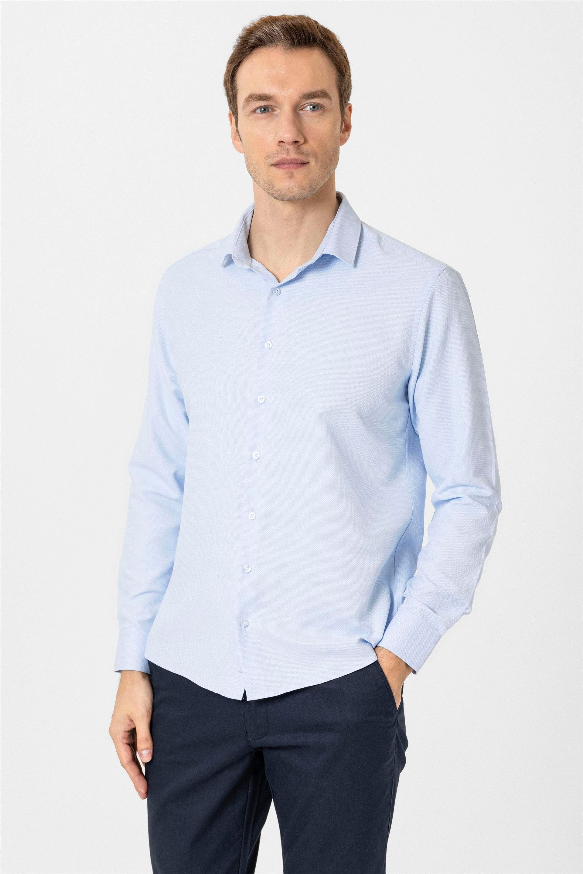 Süvari Slim Fit Mikro Desenli Kolay Ütü Teri Emen Nefes Alan Kravat Yaka Dört Mevsim Erkek Gömlek