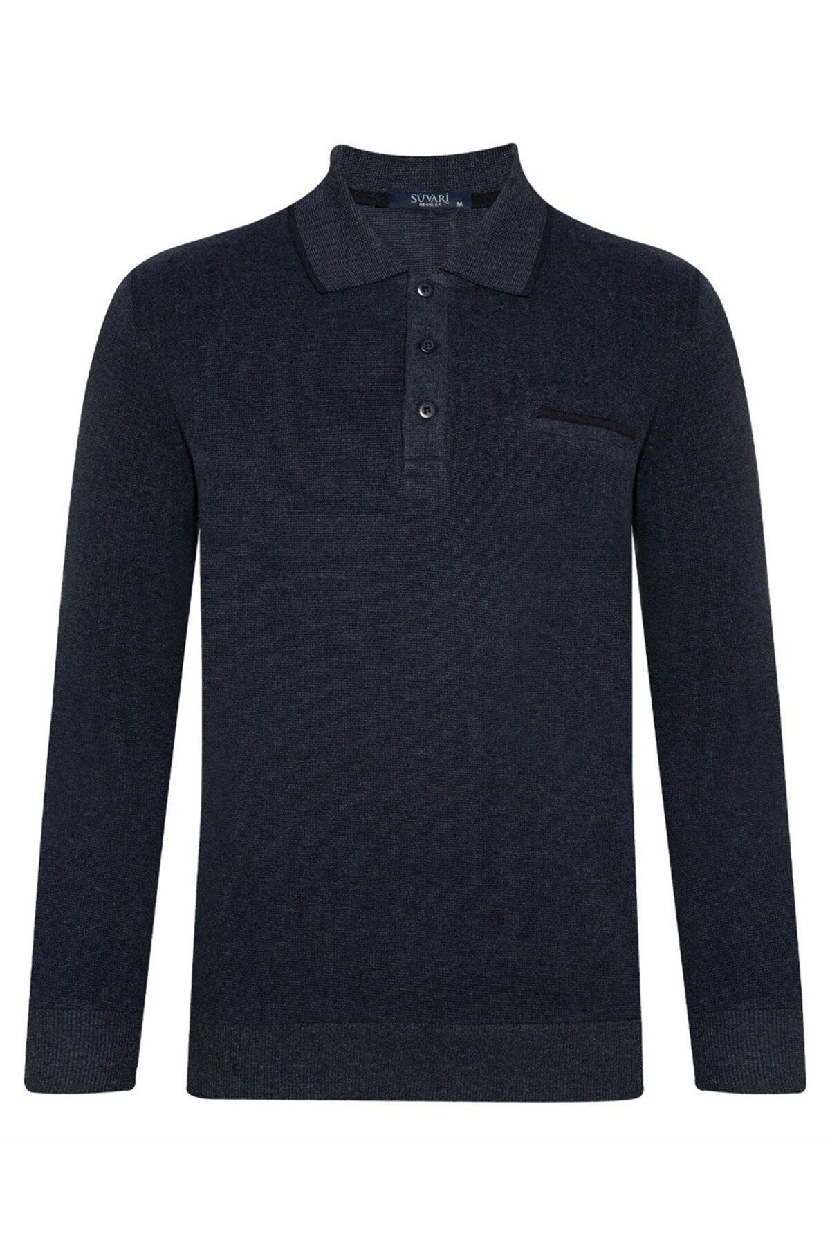 Süvari Rahat Kalıp Polo Yaka Selanik Desen Cep Detaylı Lacivert Erkek Triko