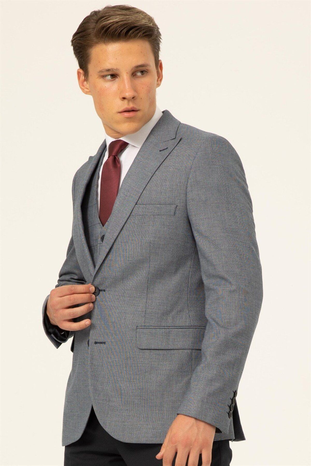 Süvari Slim Fit 6drop Kombinli Lacivert Erkek Takım Elbise