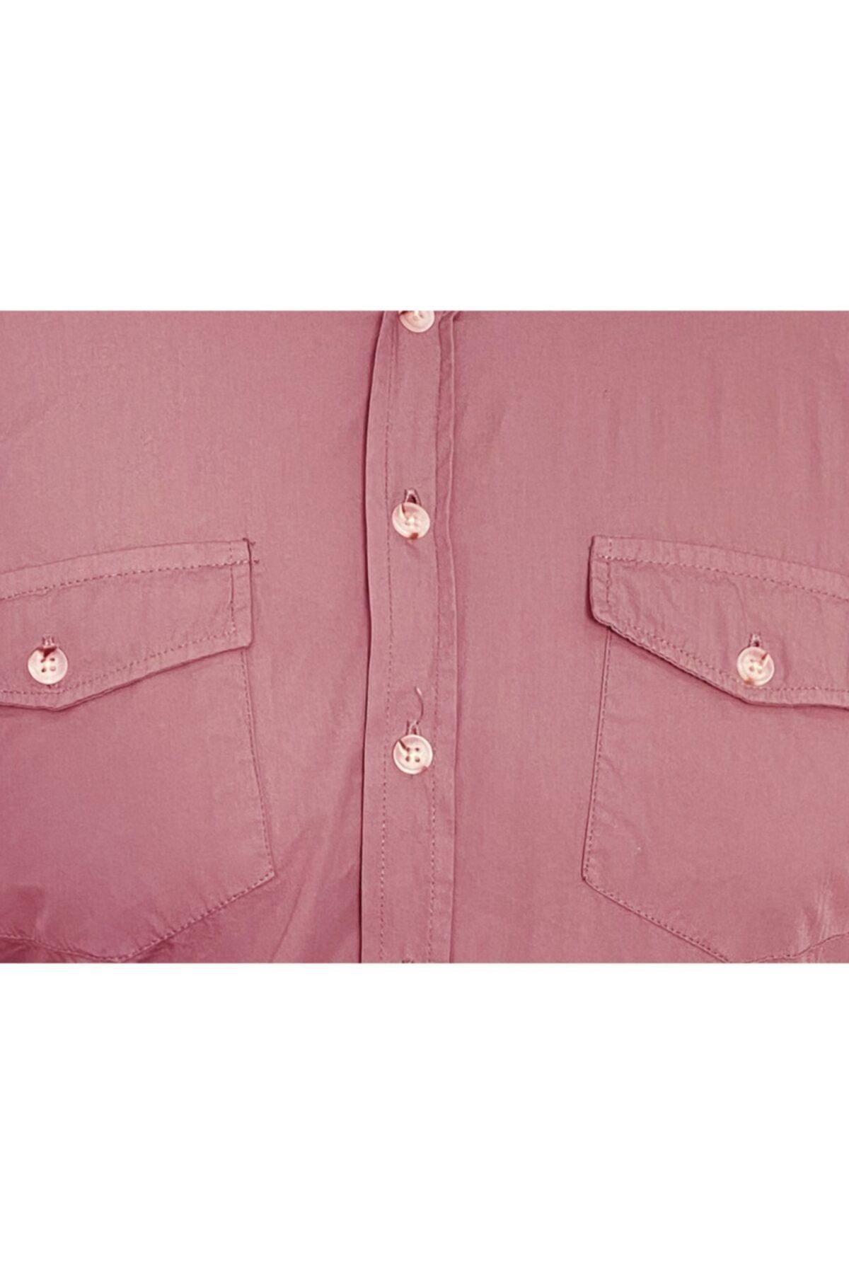 Erkek Kırmızı Slim Fit Tam Pamuk Apoletli Kol Gömlek