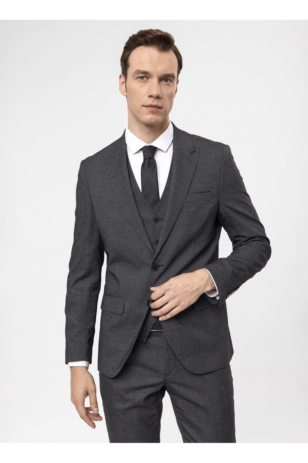 Süvari Normal Bel Slim Fit Siyah Erkek Takım Elbise TK1020000270