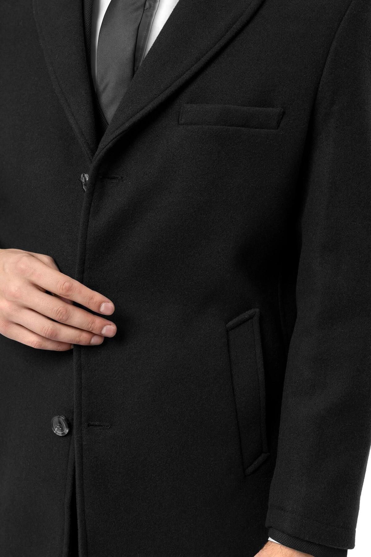 Süvari Slim Fit Yünlü Sivri Yaka Antrasit Erkek Kaban