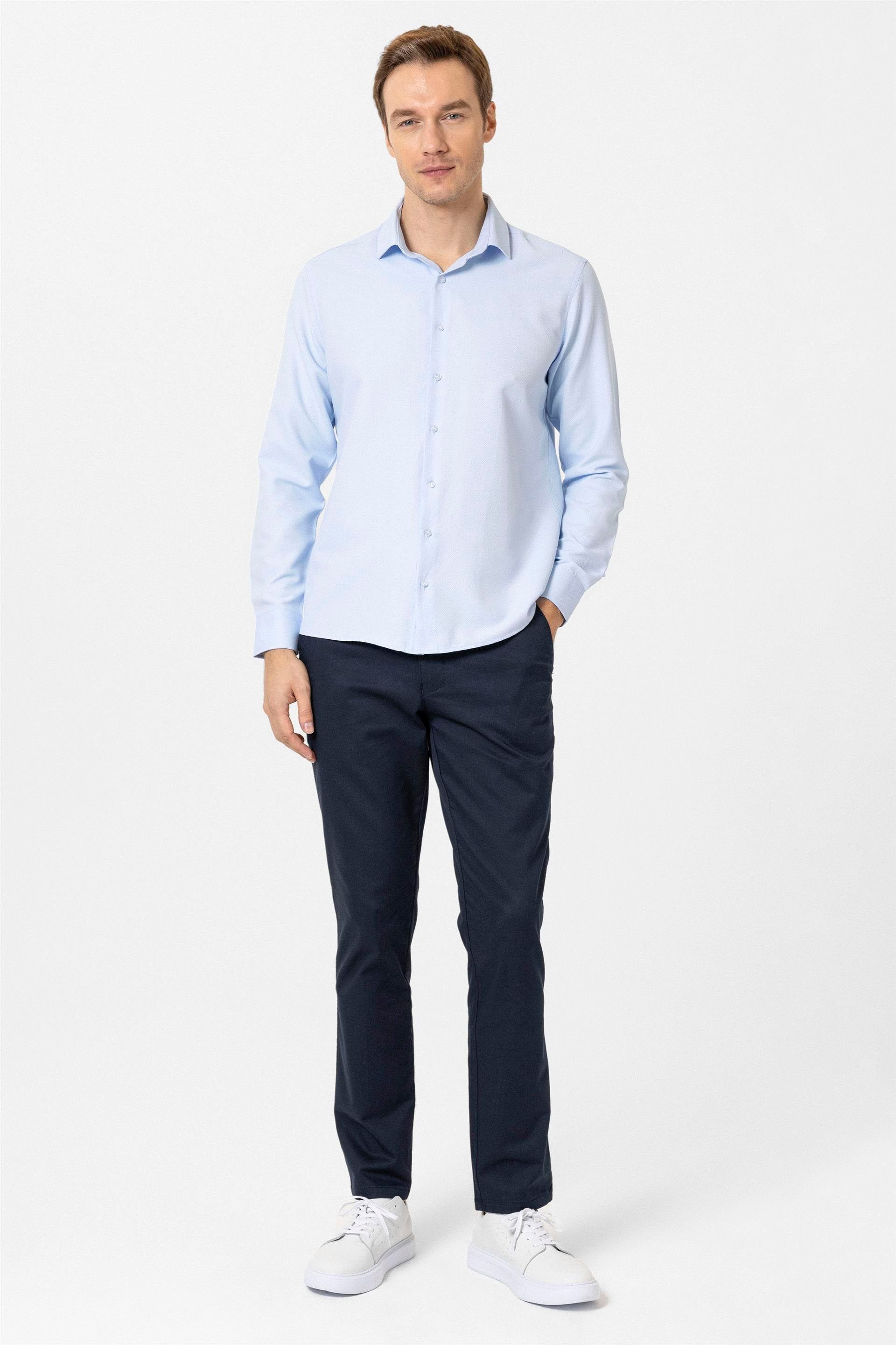 Süvari Slim Fit Mikro Desenli Kolay Ütü Teri Emen Nefes Alan Kravat Yaka Dört Mevsim Erkek Gömlek
