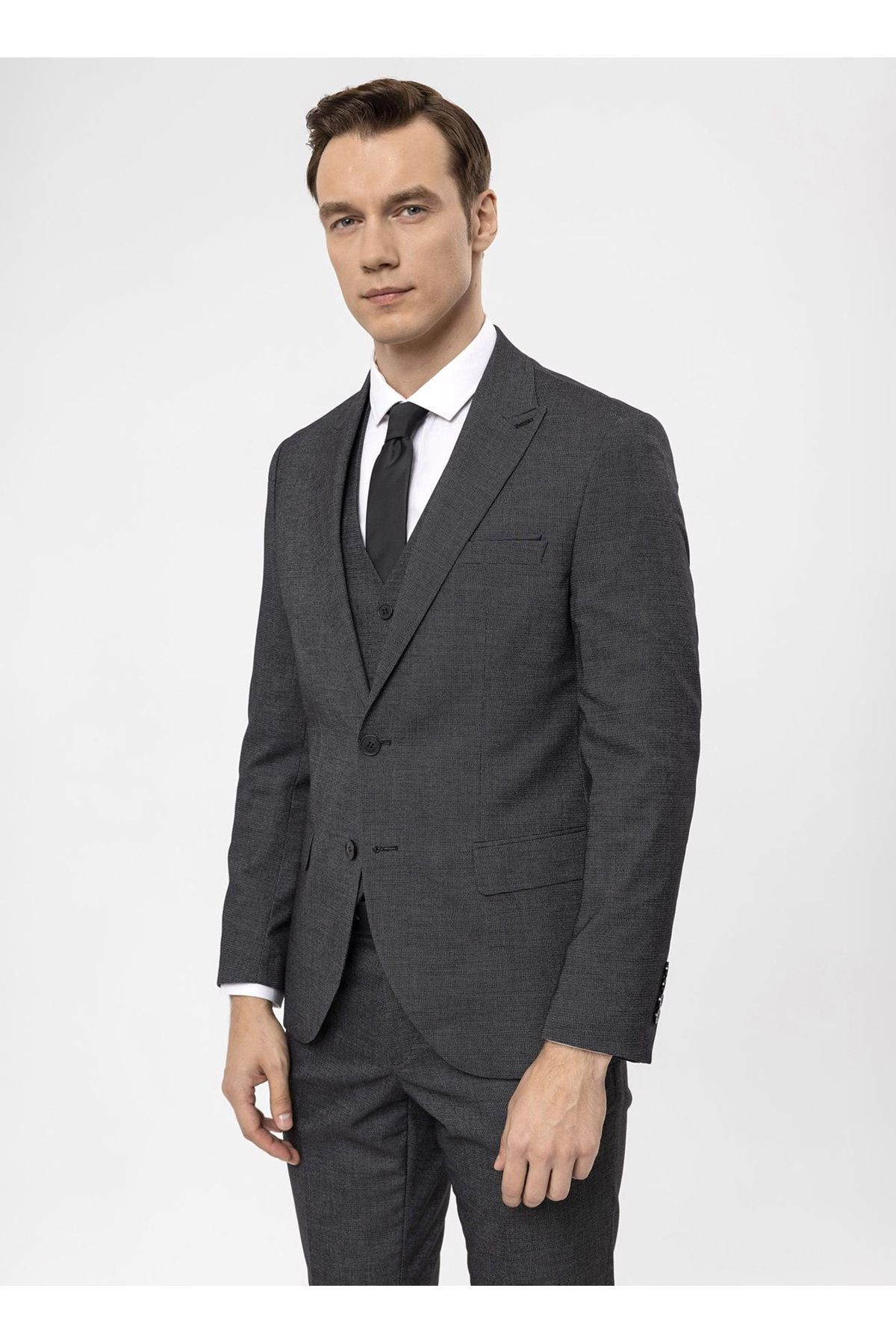 Süvari Normal Bel Slim Fit Siyah Erkek Takım Elbise TK1020000270