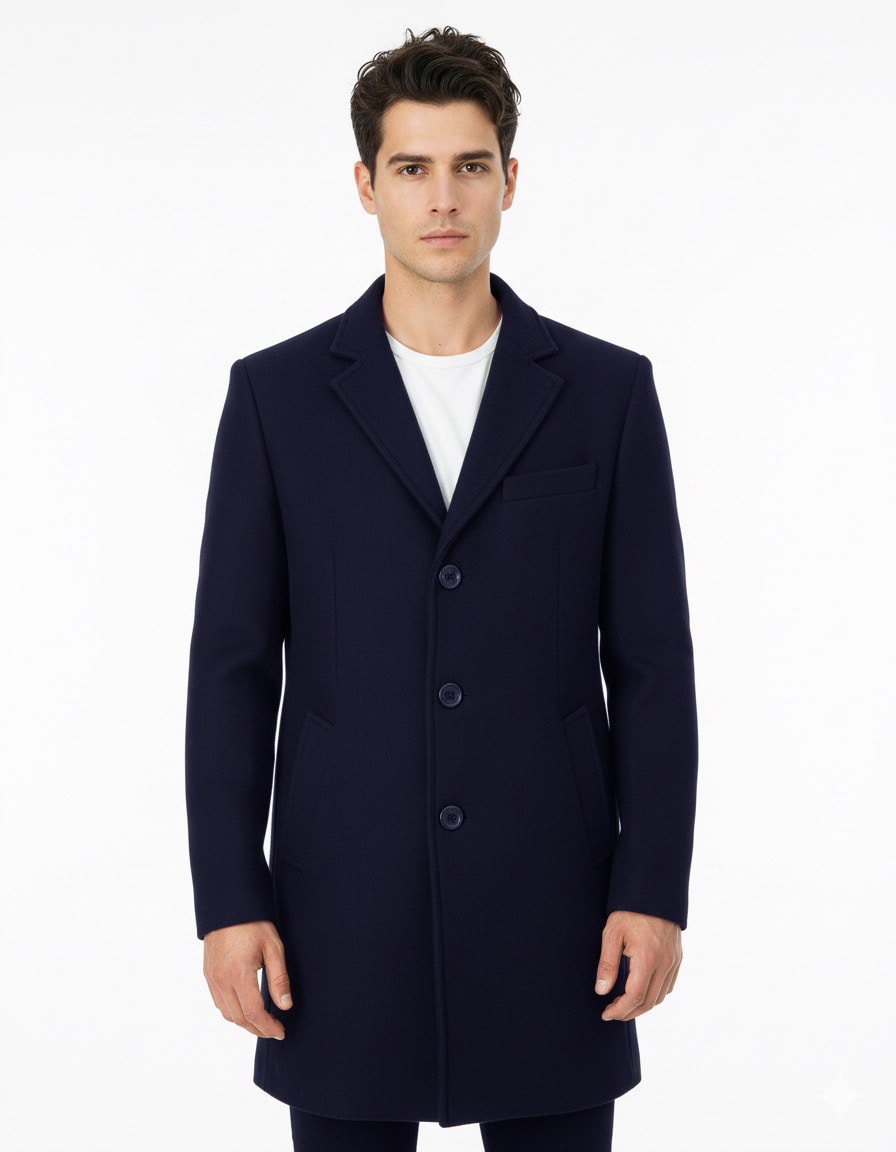 Süvari Slim Fit Sivri Yaka Erkek Koyun Yünlü Kaban