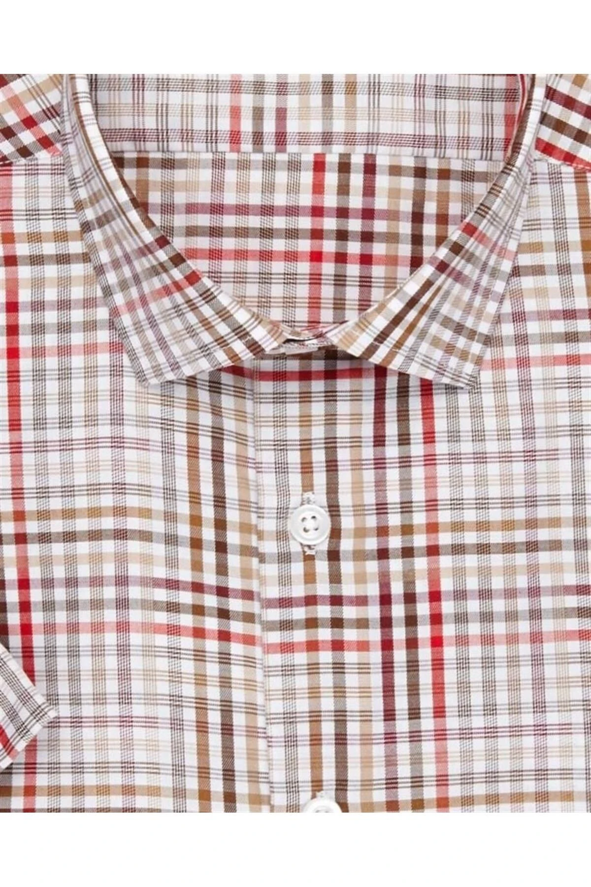 Süvari Dar Kesim Kırmızı Desenli Kısa Kol Erkek Gömlek