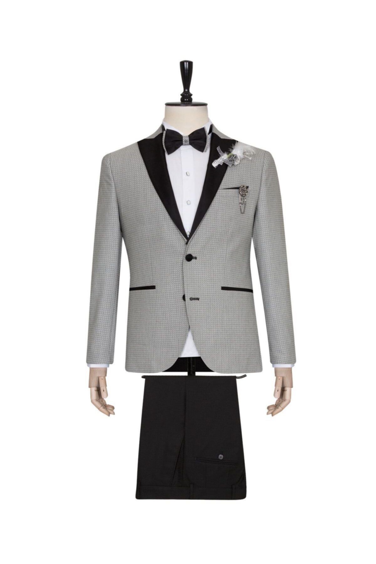 Dokulu Yelekli Slim Fit Smokin