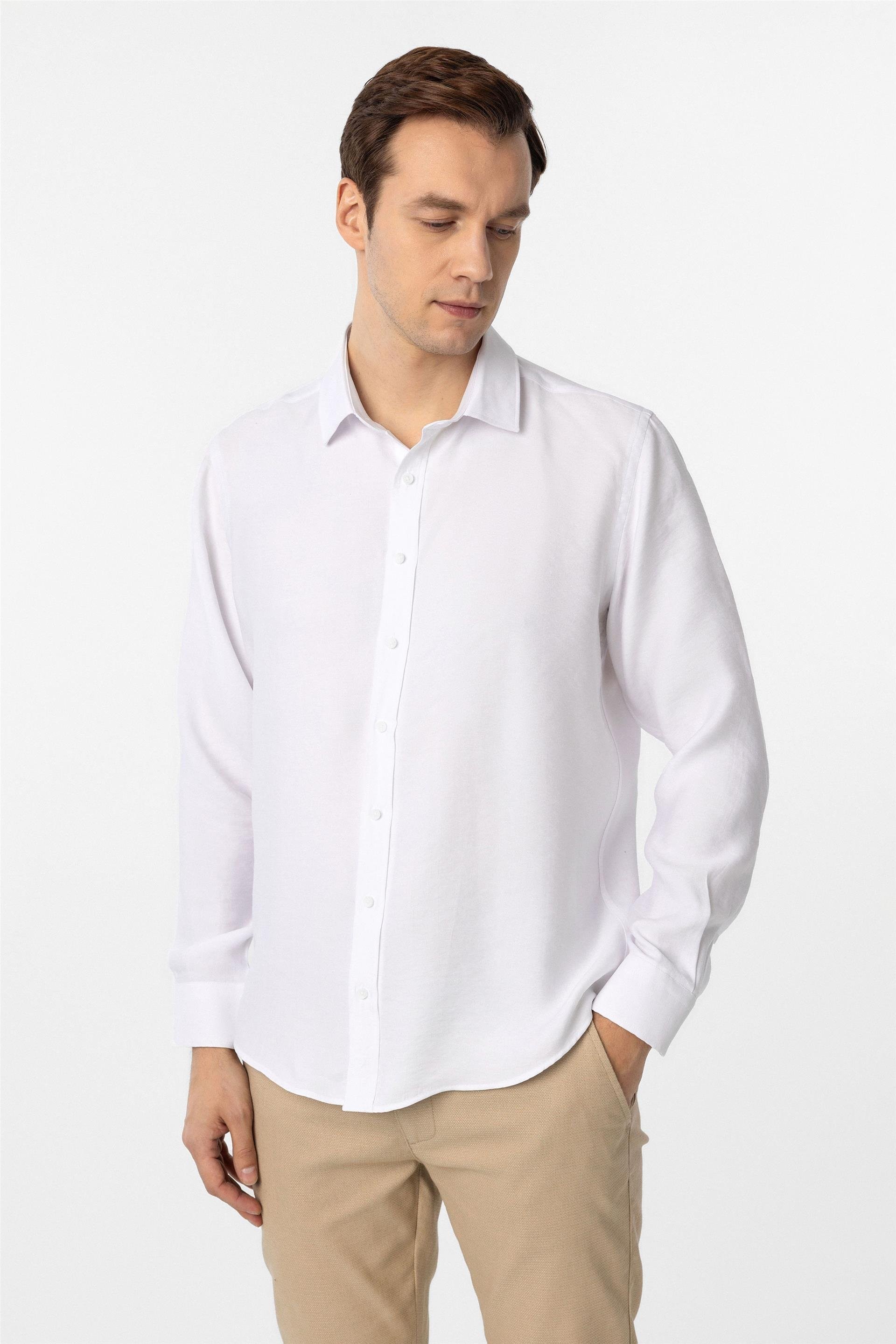 Süvari Slim Fit Kolay Ütü Teri Emen Nefes Alan Kravatlık Dört Mevsim Erkek Gömlek