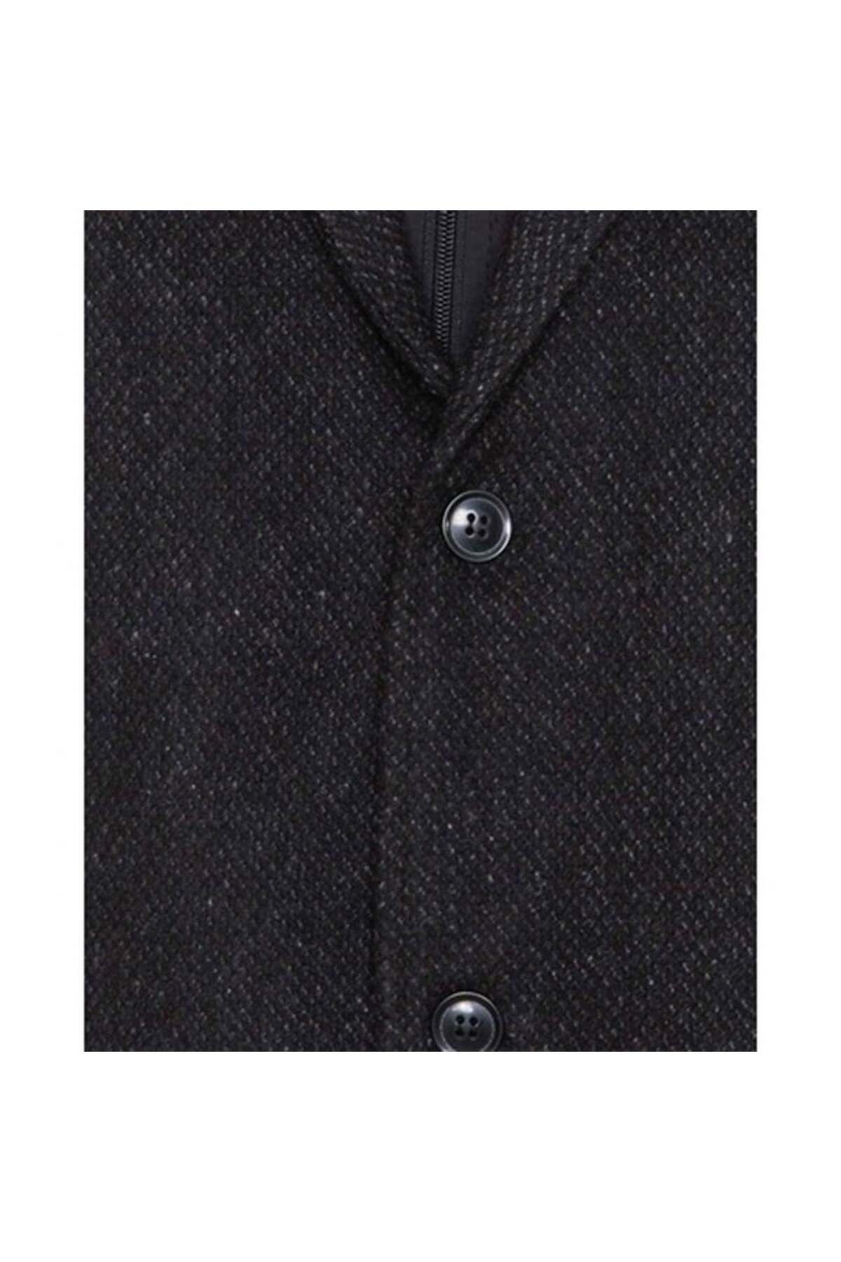 Süvari Çıkma Mono Yaka Slim Fit Gri Kaban
