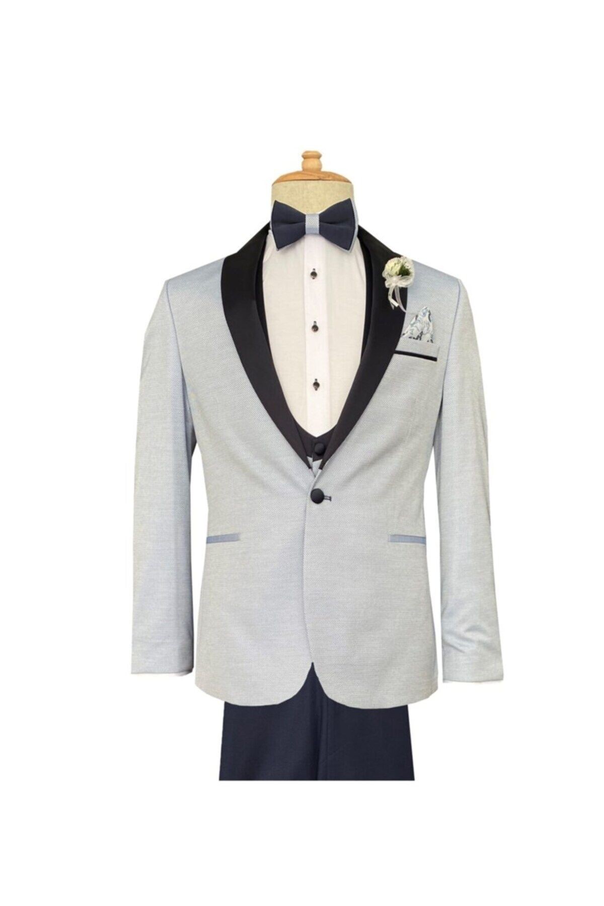 Süvari Yelekli Buz Mavisi Slim Fit Damatlık
